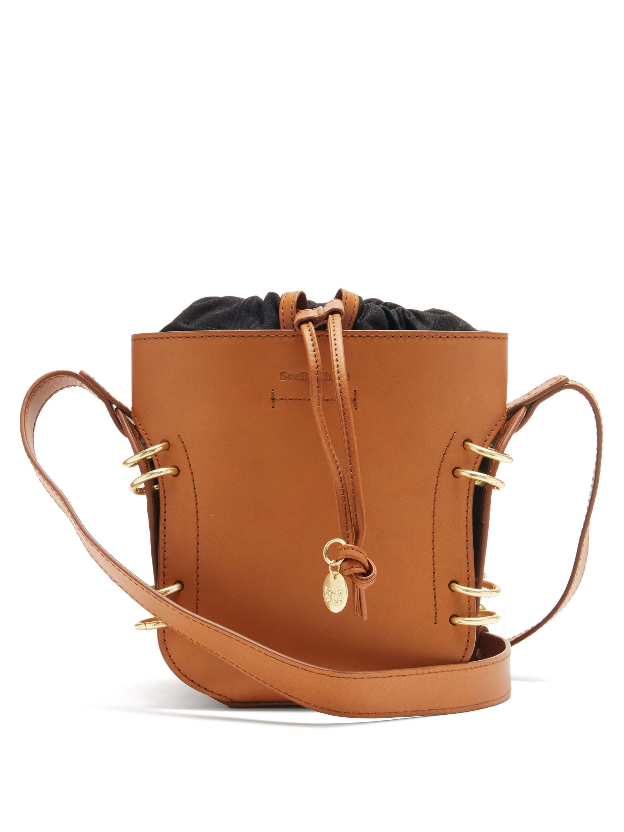 See By Chloé Alvy Ring-embellished Leather Bucket Bag in Brown | Lyst