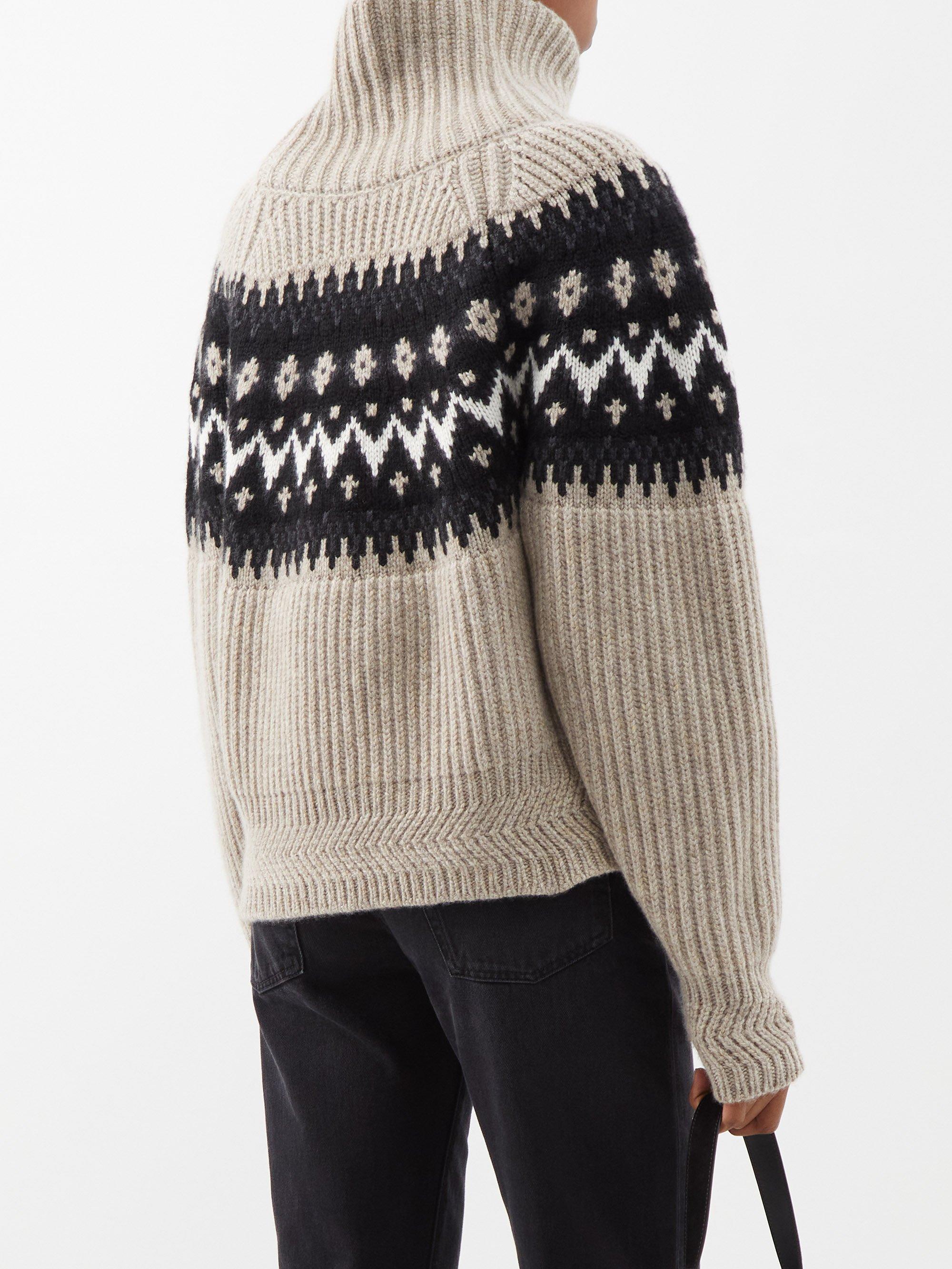 Khaite Lanza Fair Isle Ribbed Cashmere Roll-neck Sweater in Black | Lyst