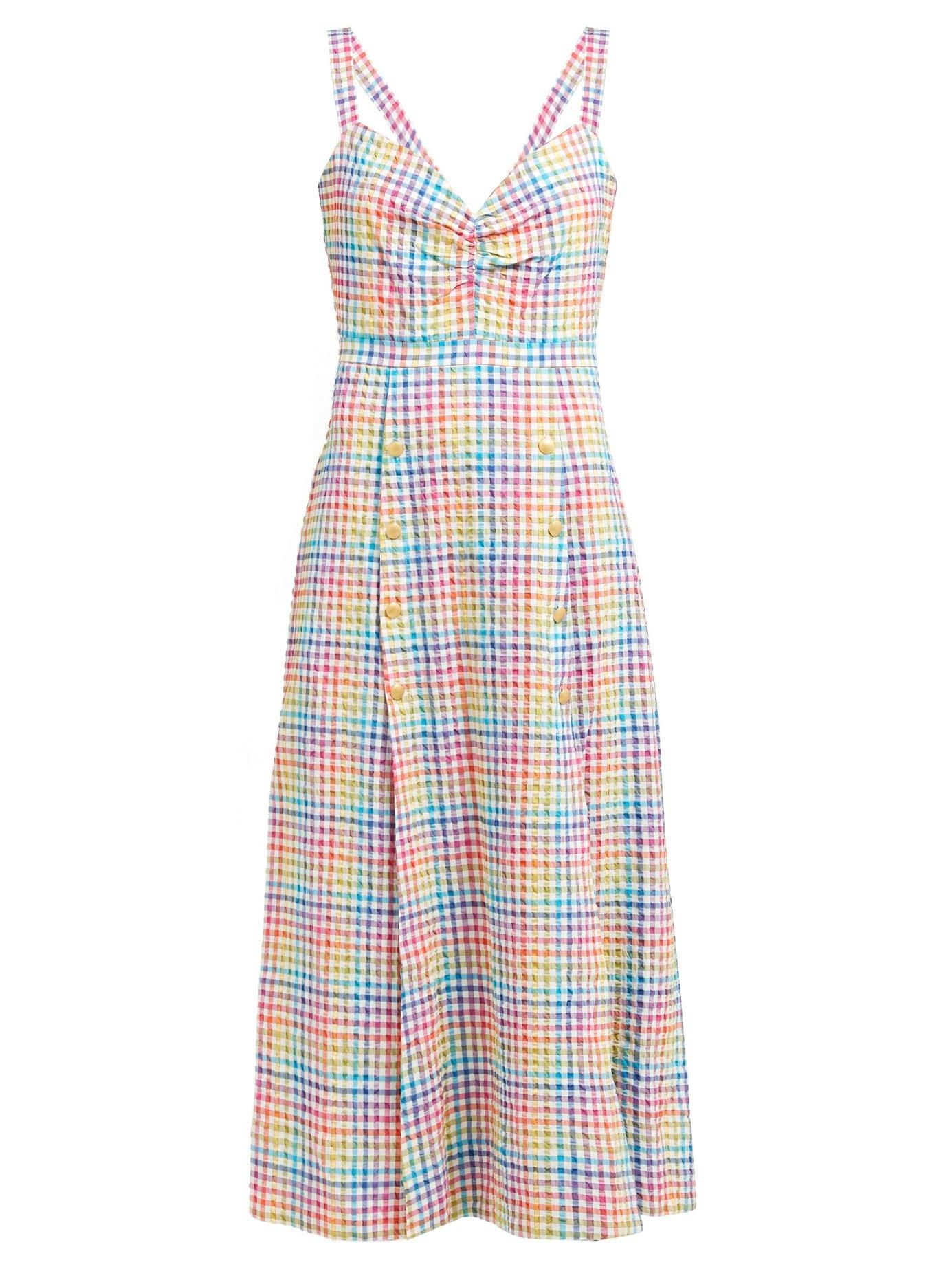 Saloni Anya Rainbow Gingham Cotton Seersucker Dress in White Lyst