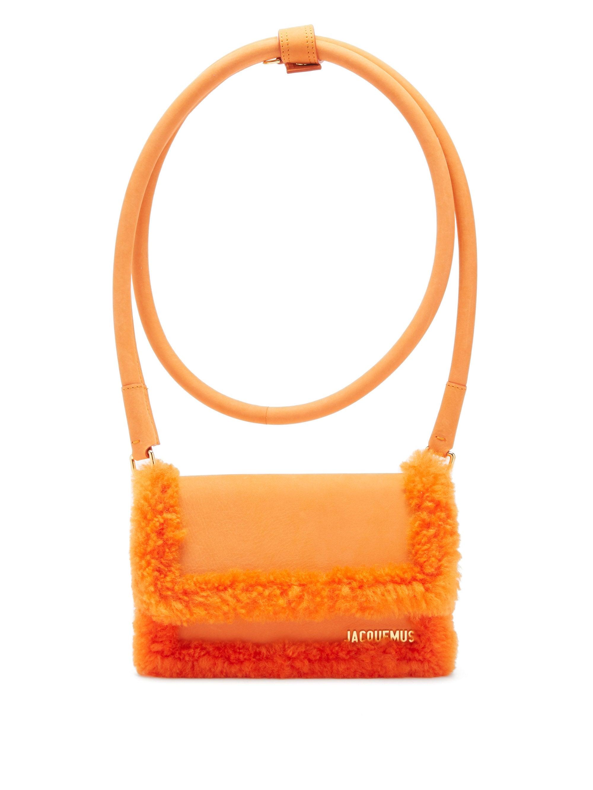 Jacquemus Rond Faux-shearling And Suede Handbag in Orange | Lyst