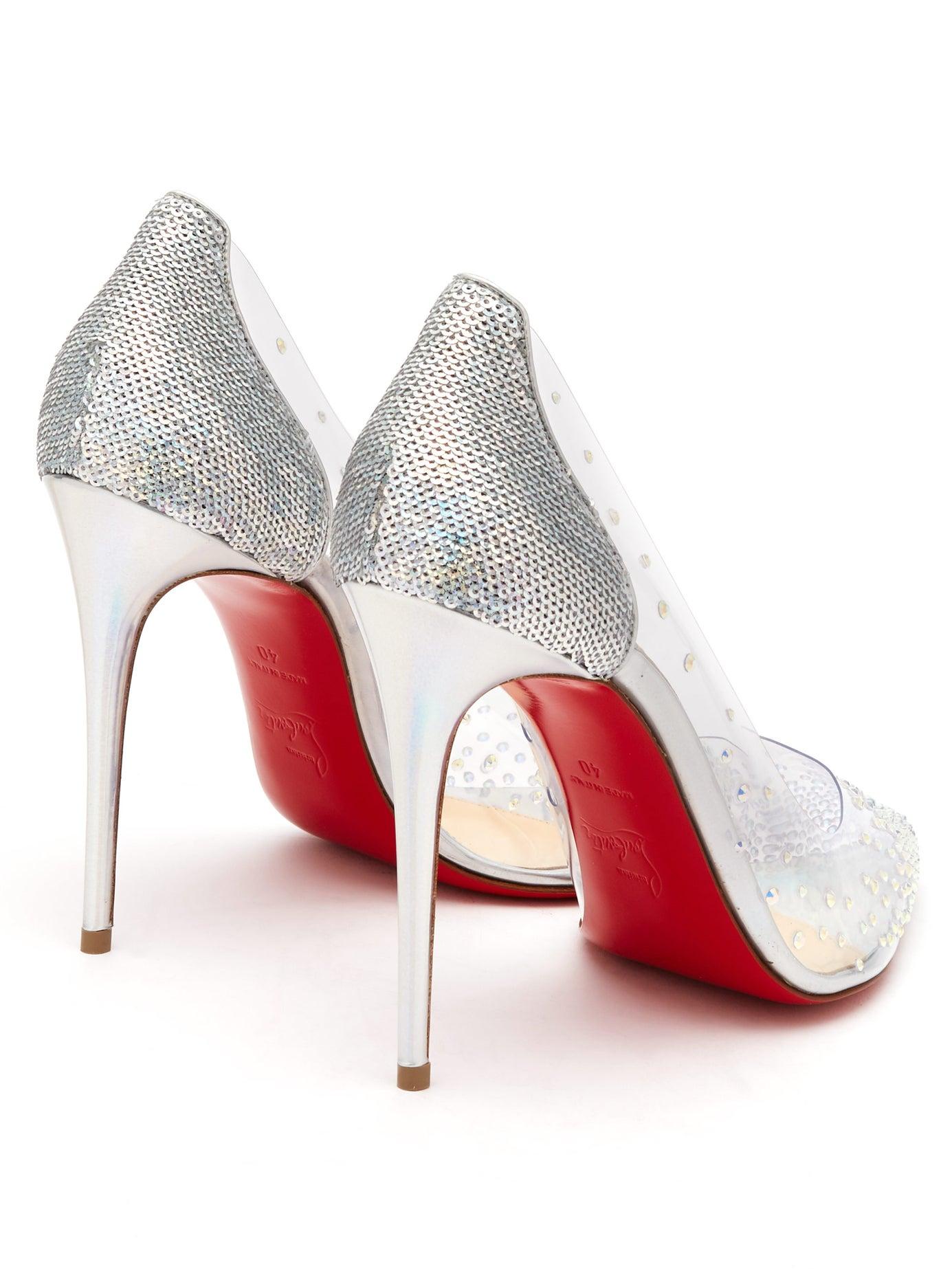Christian Louboutin Degrastrass 100 Crystal-embellished Pvc Pumps in  Metallic | Lyst