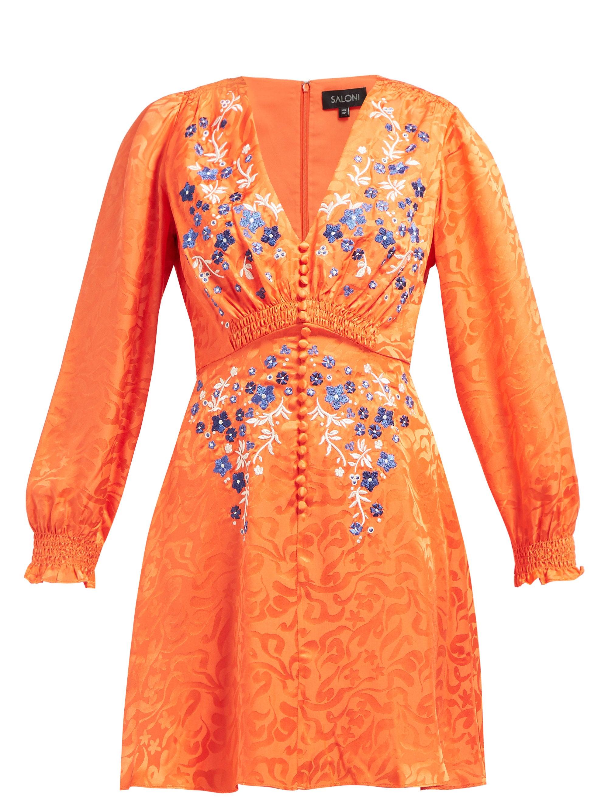Saloni Eve Floral-jacquard Silk Mini 