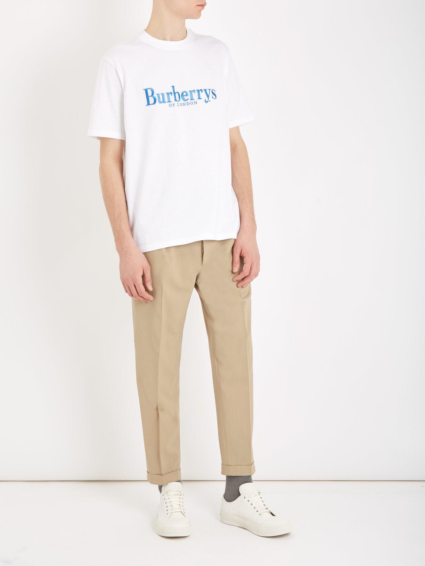 Burberry Logo-embroidered Cotton-jersey T-shirt in White for Men 