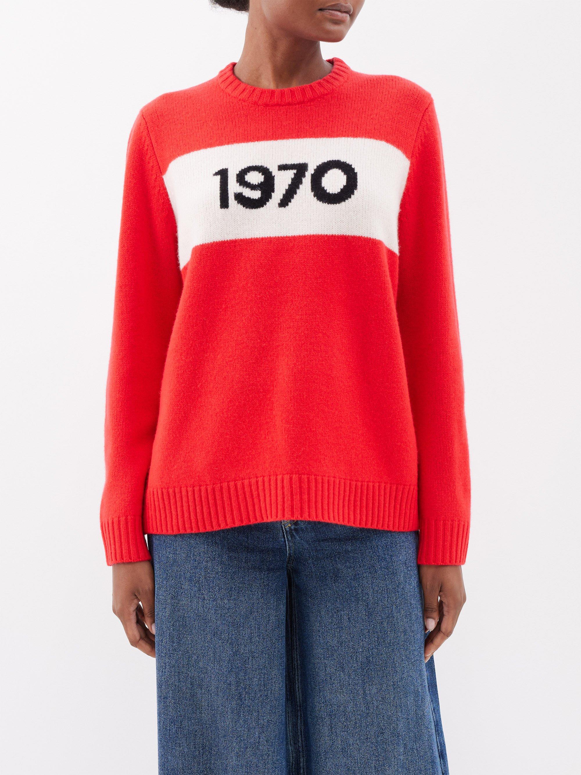 Bella Freud 1970 intarsia Merino Crew neck Sweater in Red Lyst