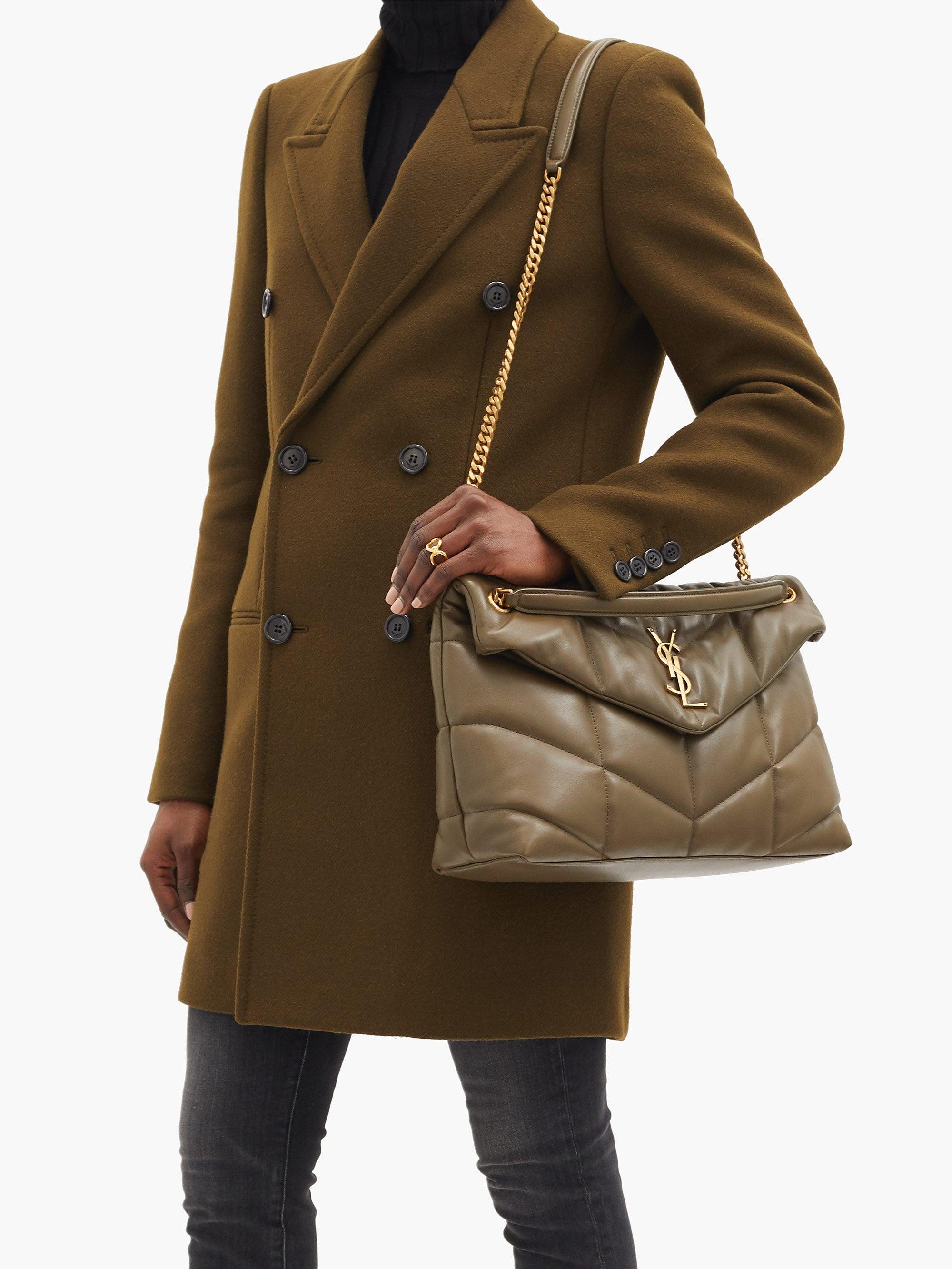 Saint Laurent Loulou Puffer Medium Leather Shoulder Bag in Khaki (Natural)  | Lyst