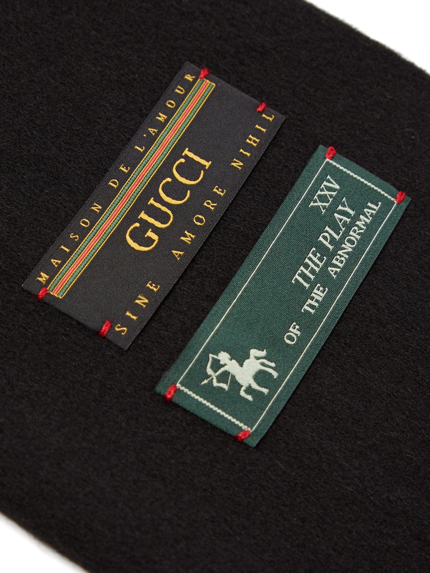 Gucci Logotag Wool Scarf in Black for Men Lyst