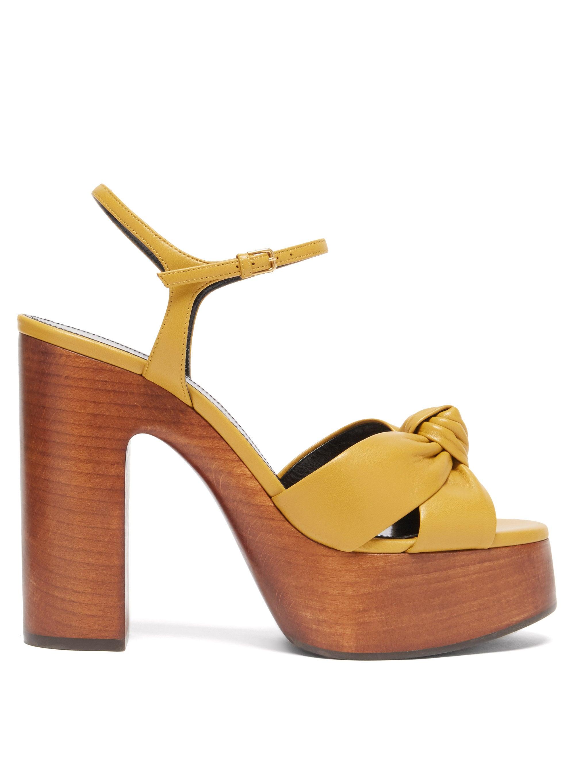 Saint Laurent Bianca Knotted Leather And Wood Platform Sandals in Yellow |  Lyst