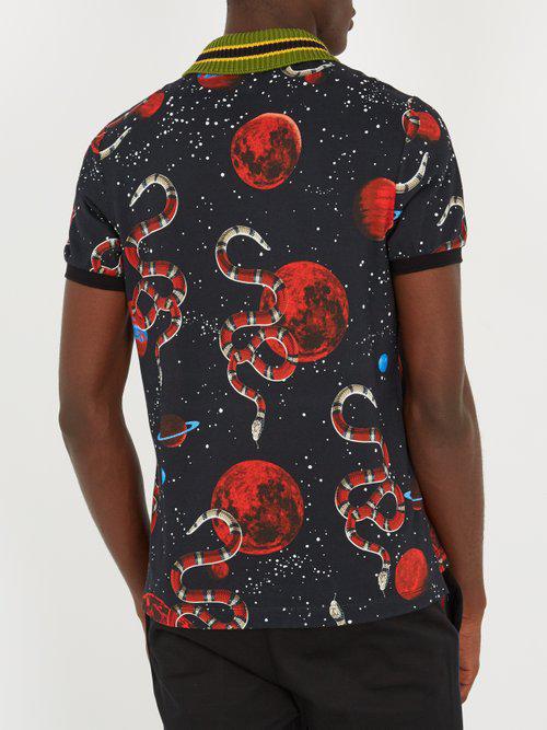 Gucci Snake-printed Polo Shirt in Black for Men | Lyst Canada