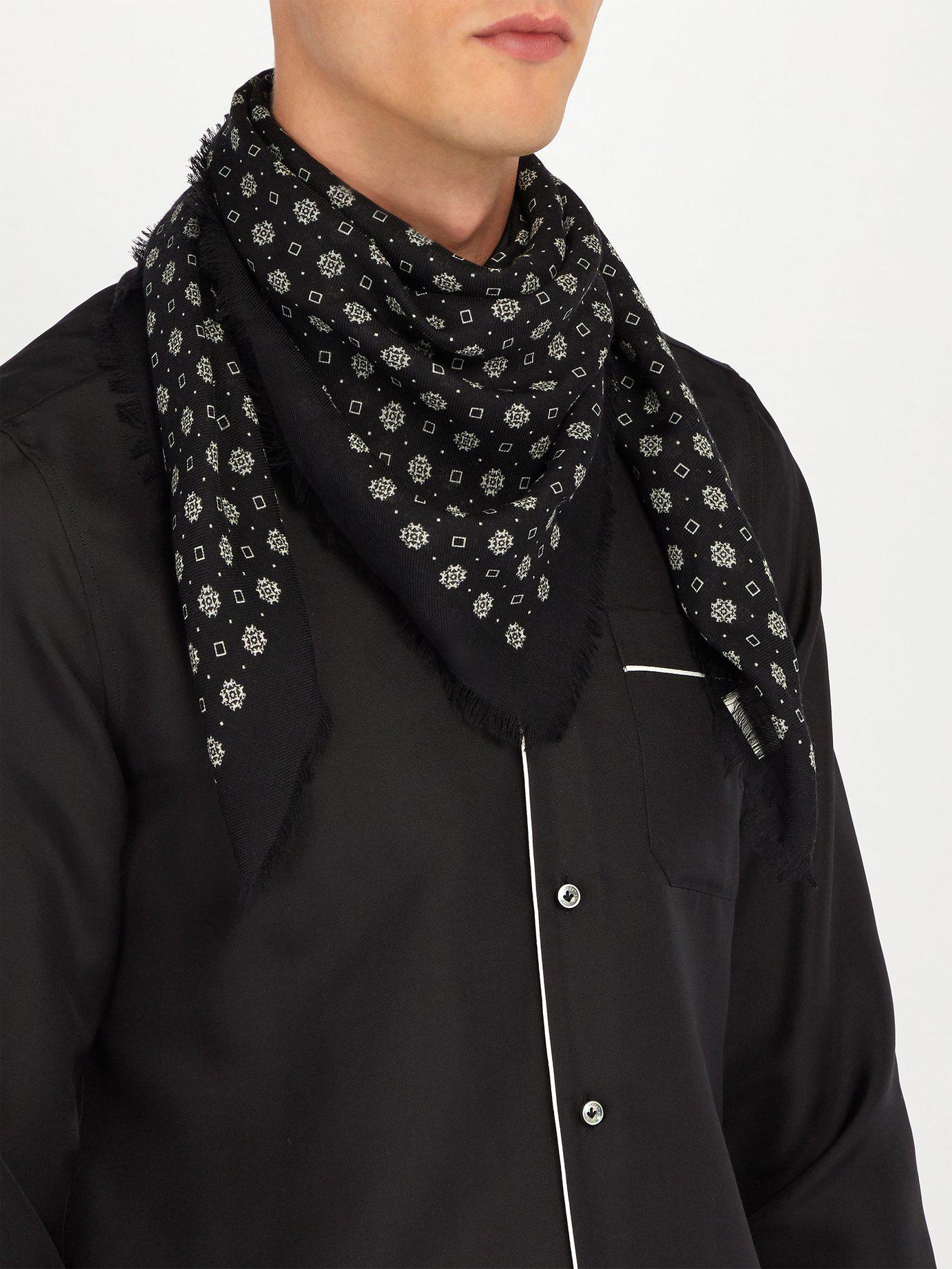 Saint Laurent Bandana Print Wool Scarf in Black for Men | Lyst