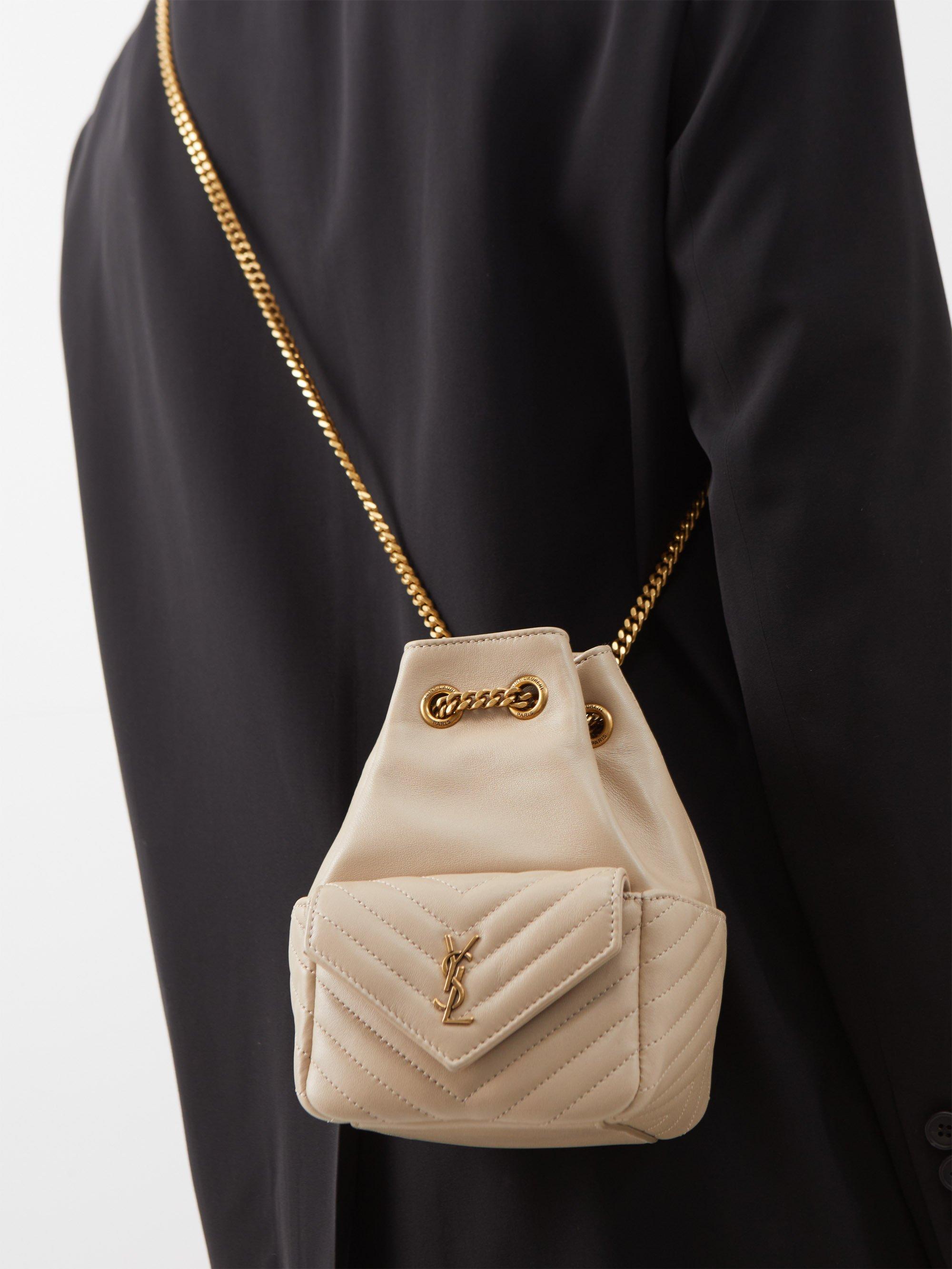 Saint Laurent Joe Mini Quilted-leather Bucket Bag in Natural | Lyst