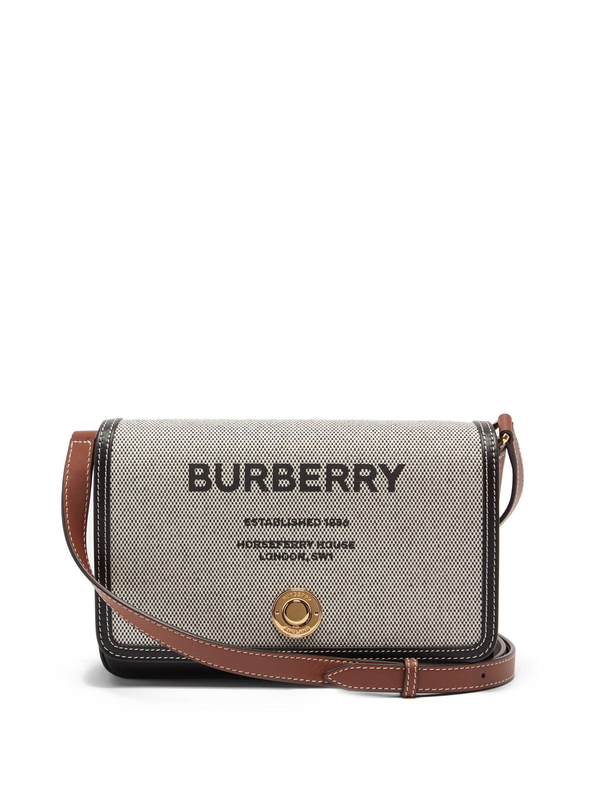 Burberry Hampshire Leather And Canvas Cross-body Bag in Black | Lyst
