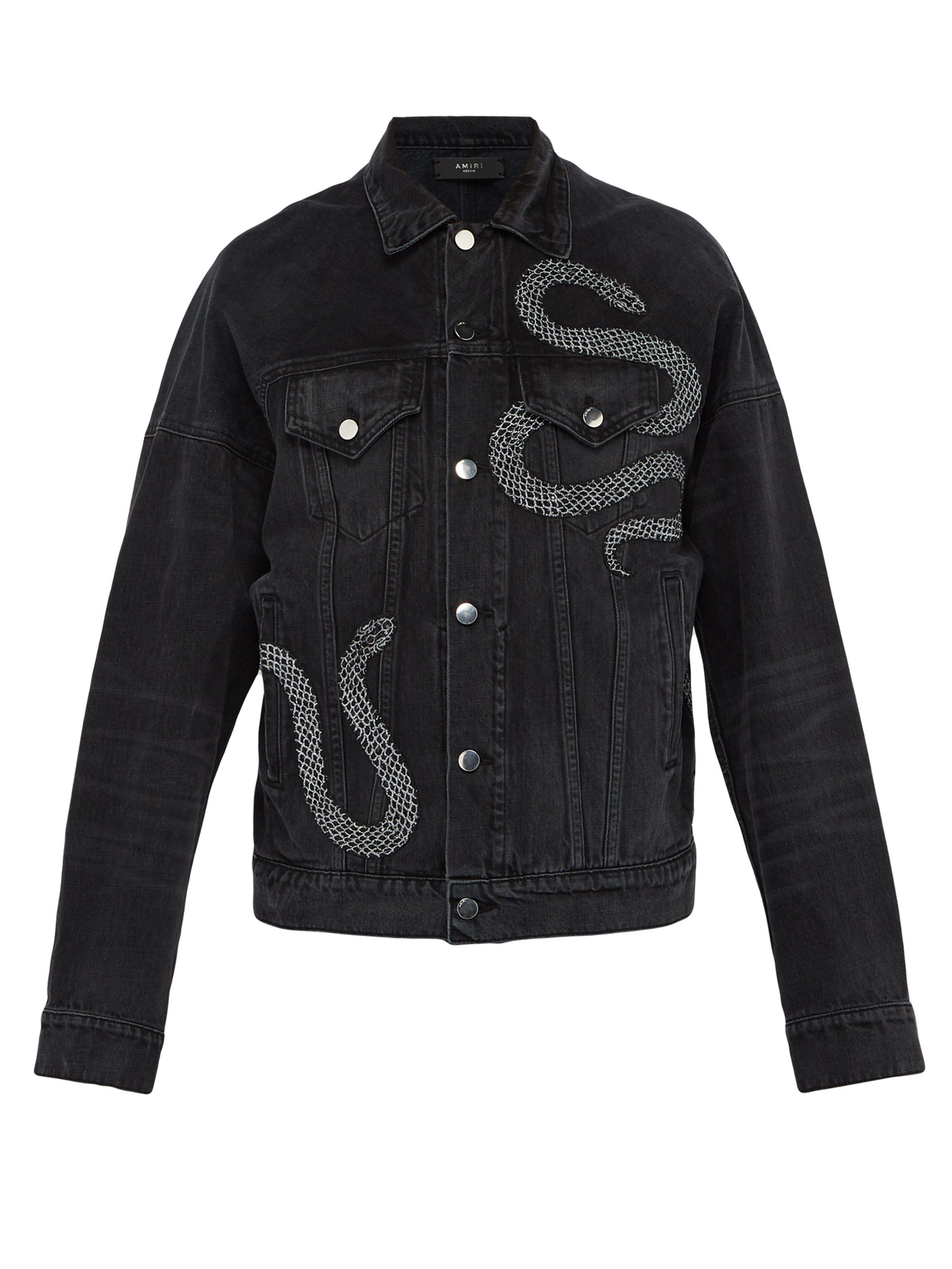 Amiri Cotton Embroidered Snake Denim 