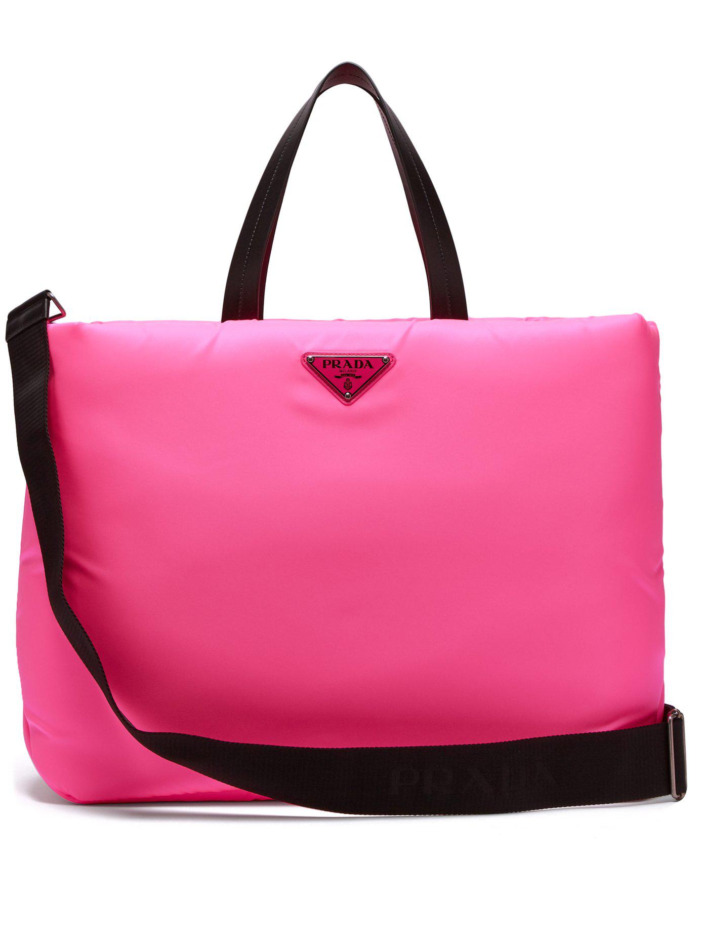 Prada Synthetic Logo Embellished Padded Nylon Tote Bag in Pink Lyst