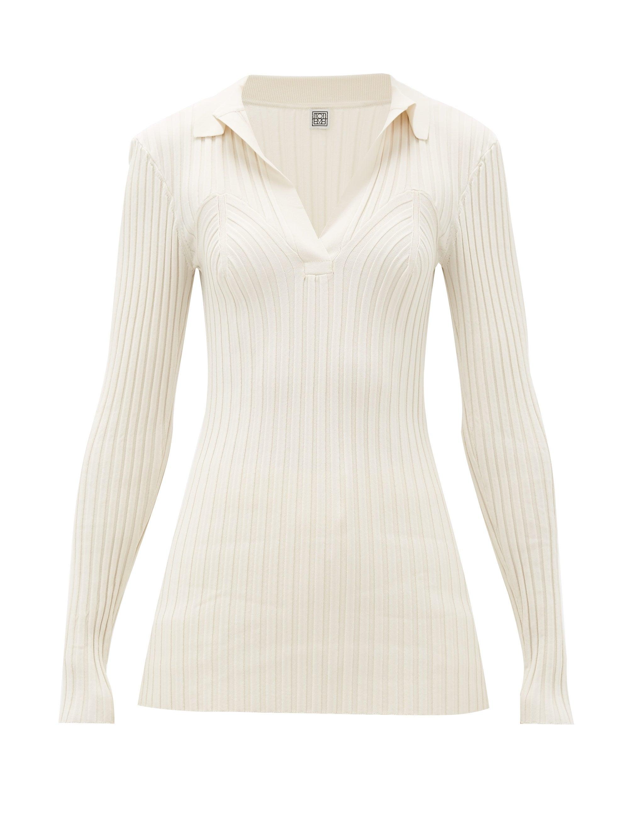 Totême Arradon Ribbed-knit Rayon-blend Top in Ivory (Natural) - Lyst
