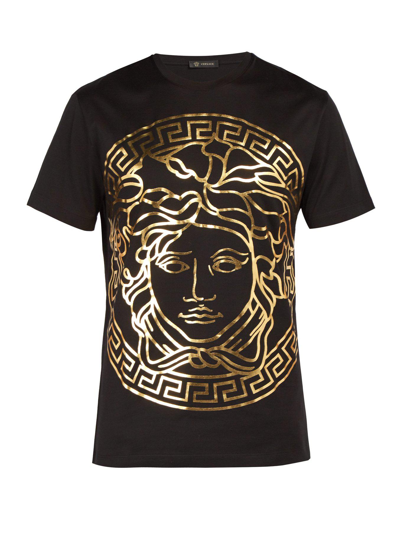Versace Cotton Medusa Gold Print T Shirt in Black Gold (Black) for Men -  Lyst