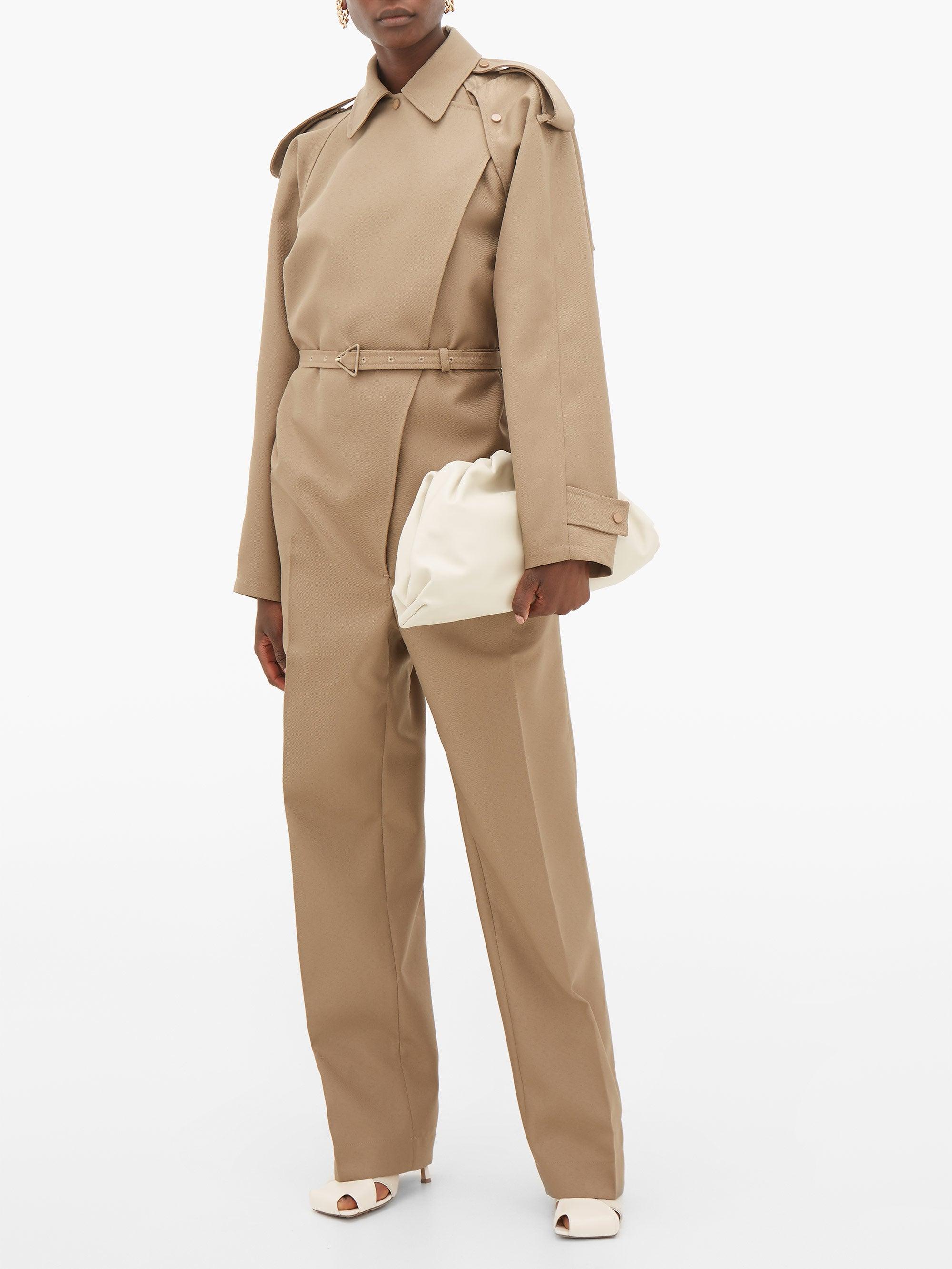 Bottega Veneta Belted Gabardine Trench Jumpsuit in Natural | Lyst