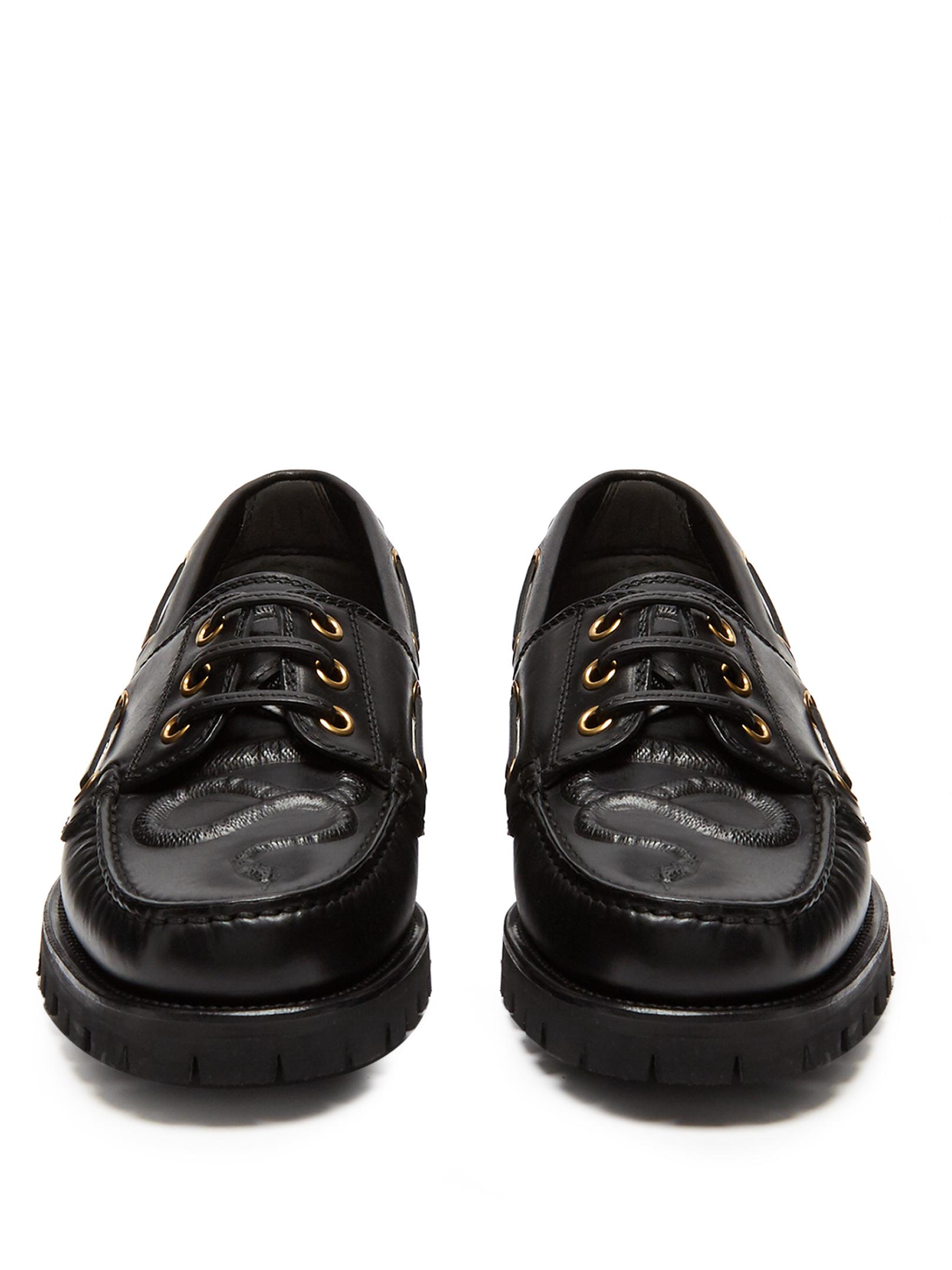 Gucci Pacific Snake-embossed Leather Deck Shoes in Black for Men - Lyst