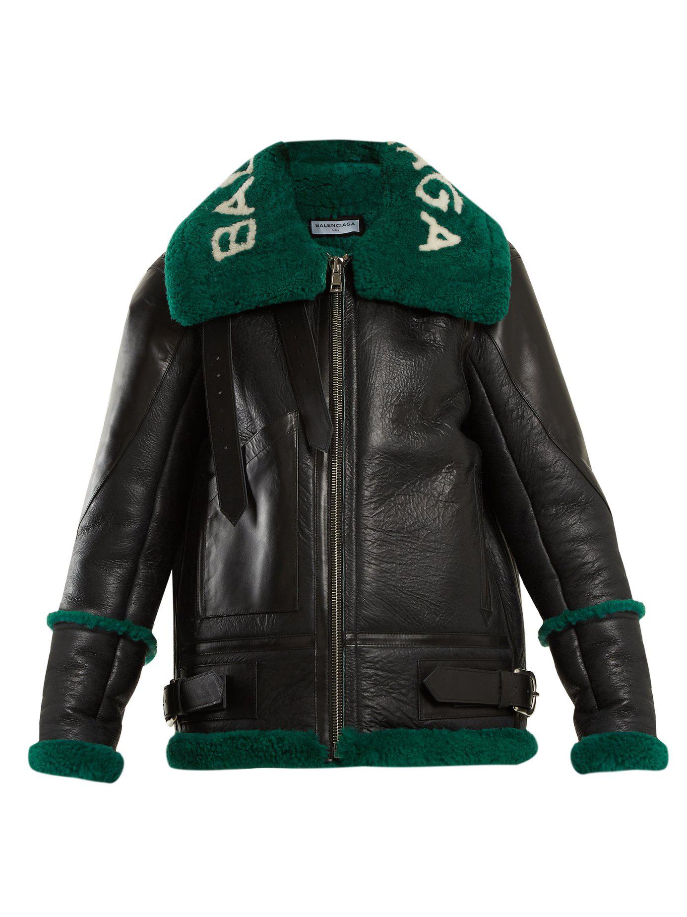 Balenciaga Leather Le Bombardier Shearling Jacket in Black Green (Black) -  Lyst