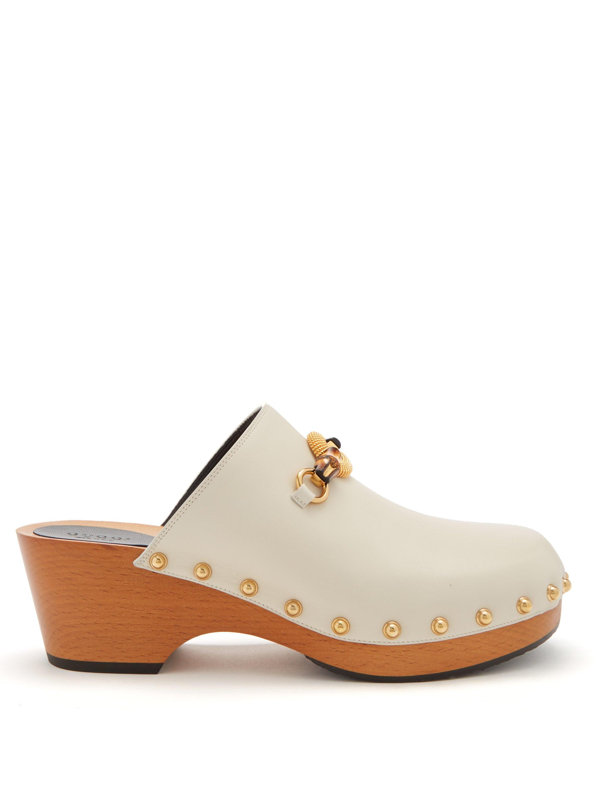 Gucci Bamboo-buckle Leather Clogs in White | Lyst