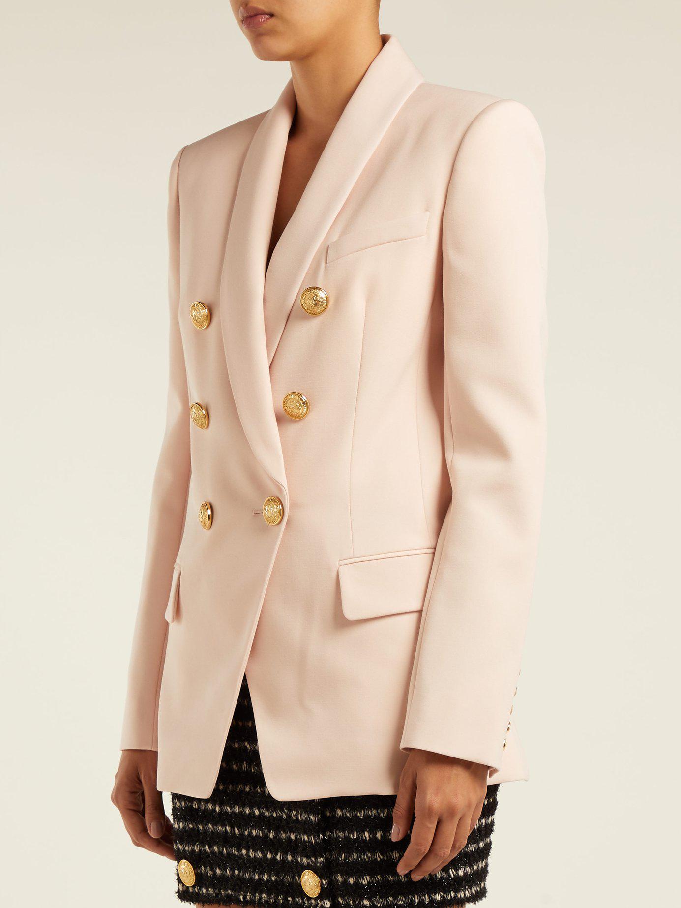 Balmain Long Doublebreasted Wool Blazer in Light Pink (Pink) Lyst