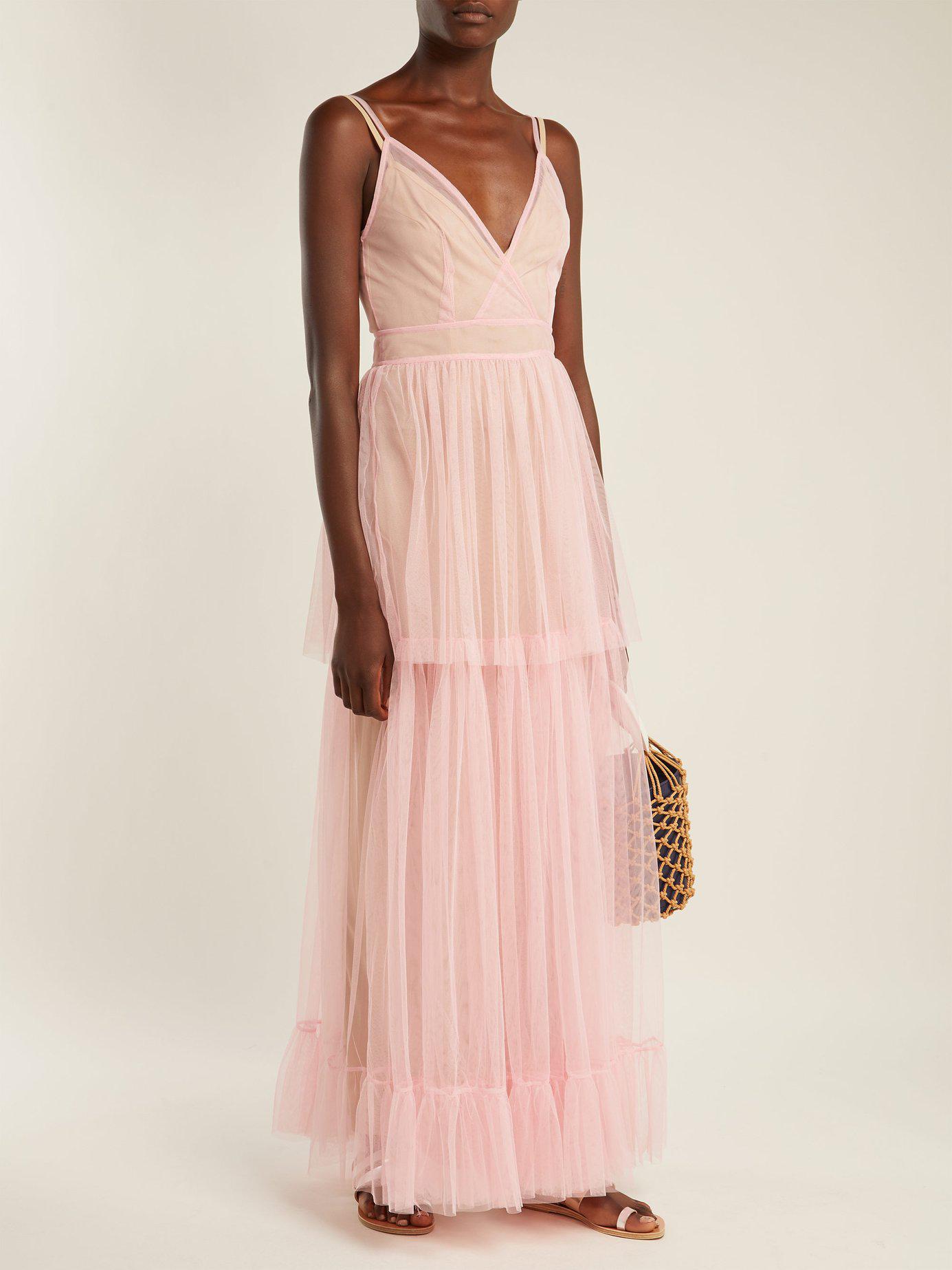 STAUD Mandy Tiered Tulle Dress in Pink - Lyst