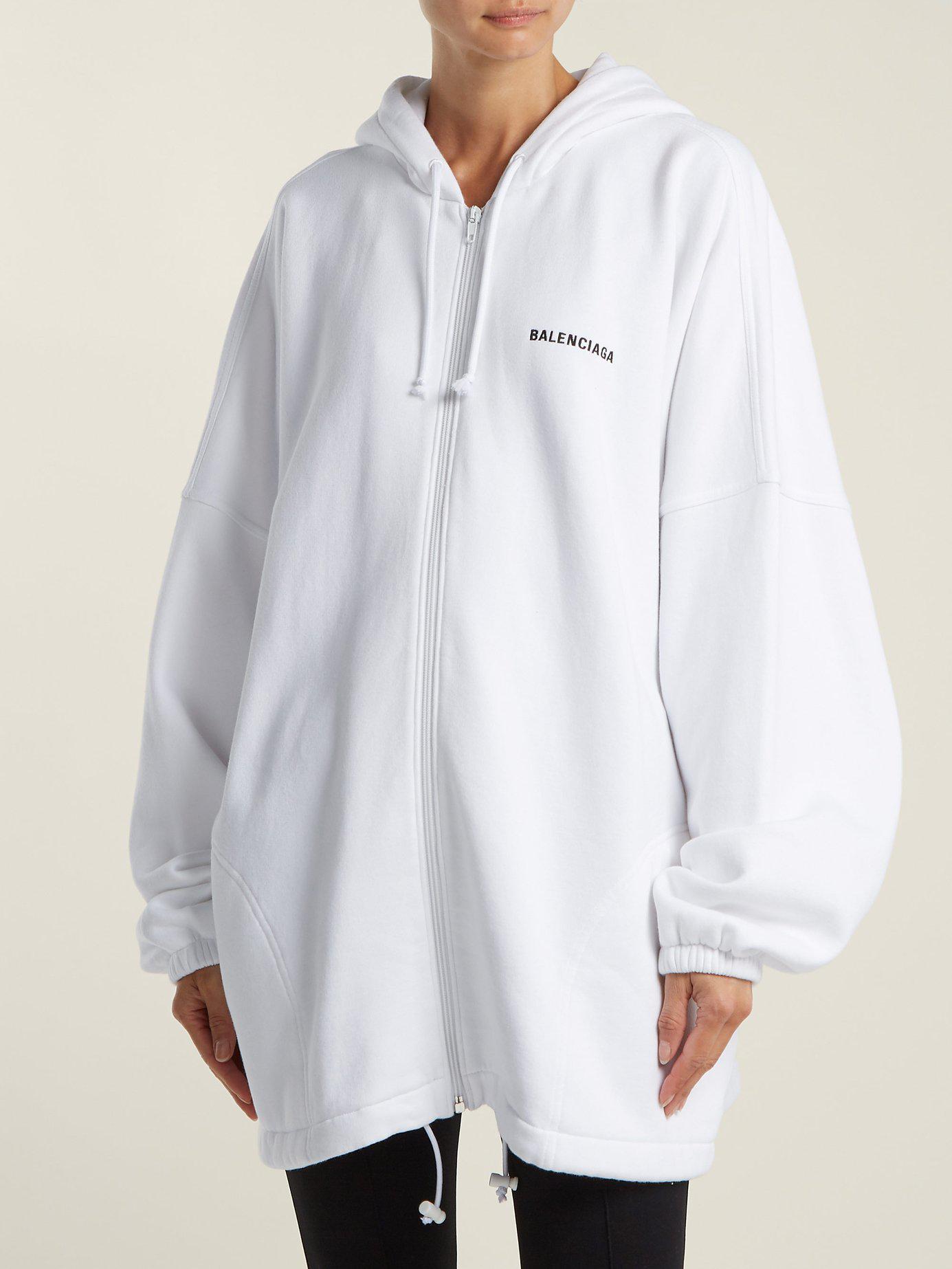Balenciaga Oversized Logo Embroidered Cotton Hoodie in White - Lyst