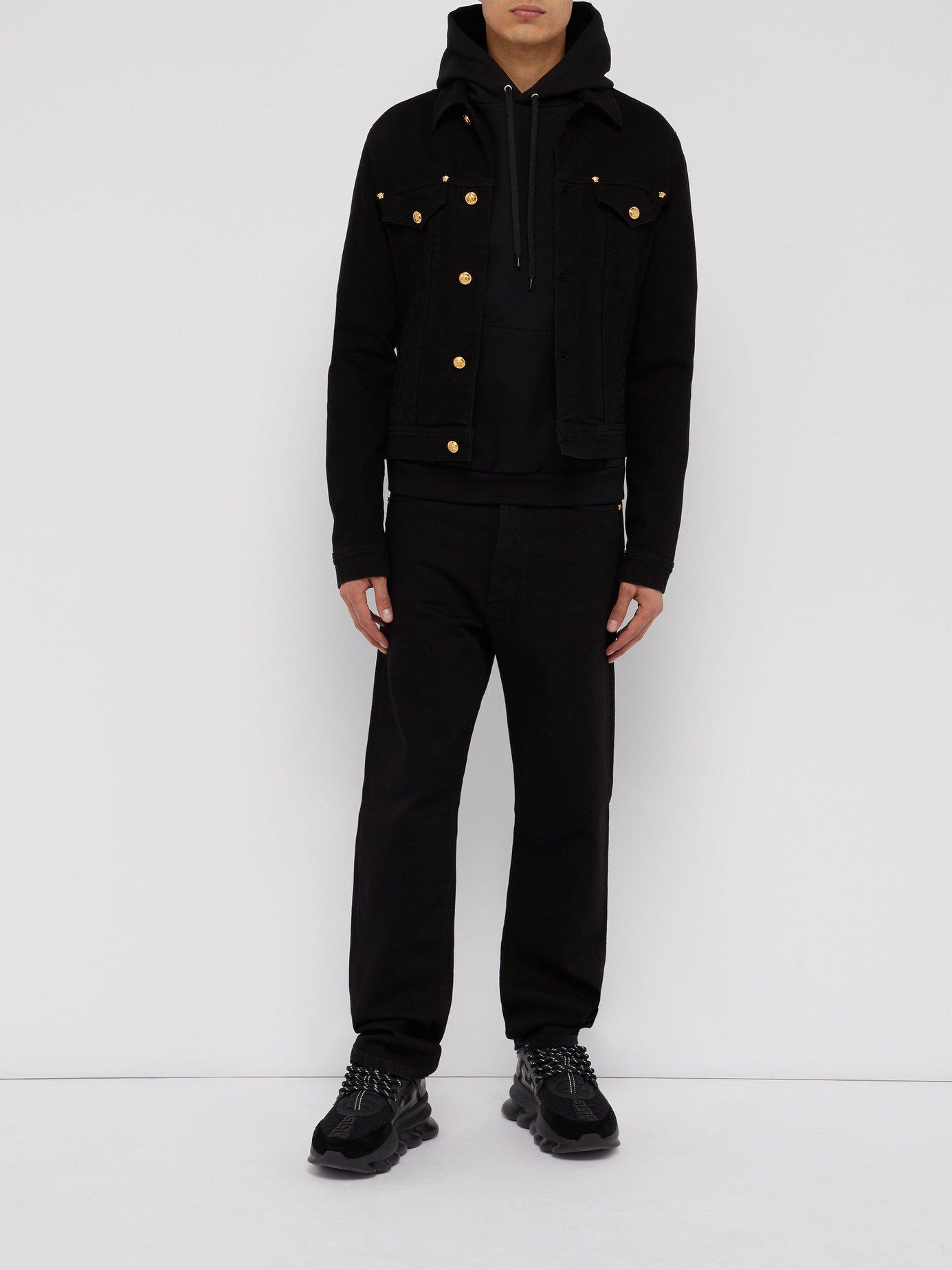 Versace Medusa Button Denim Jacket in Black for Men | Lyst