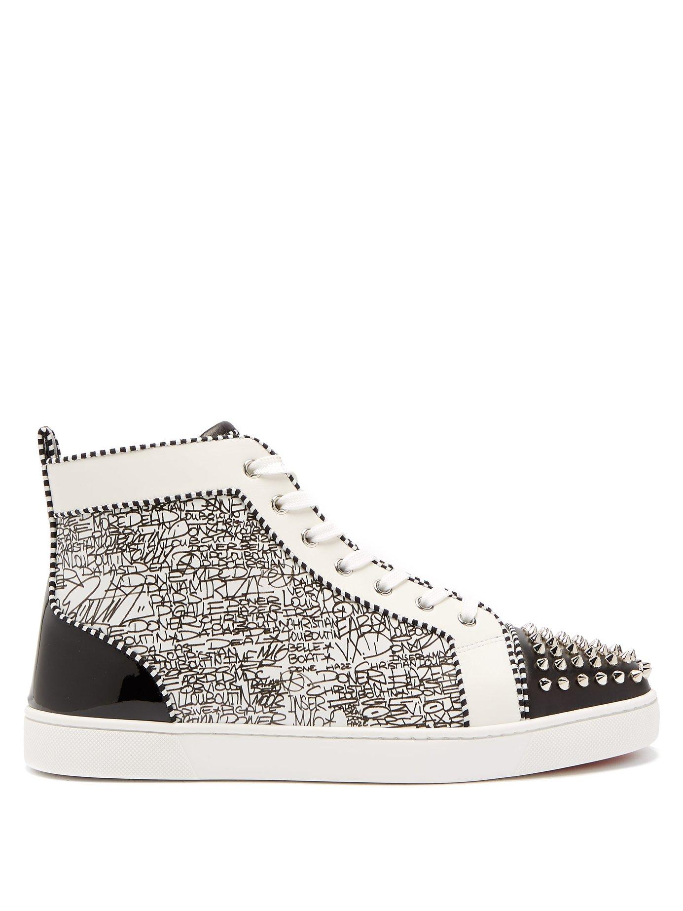 Christian Louboutin Brown Leather Louis Spikes High Top Sneakers