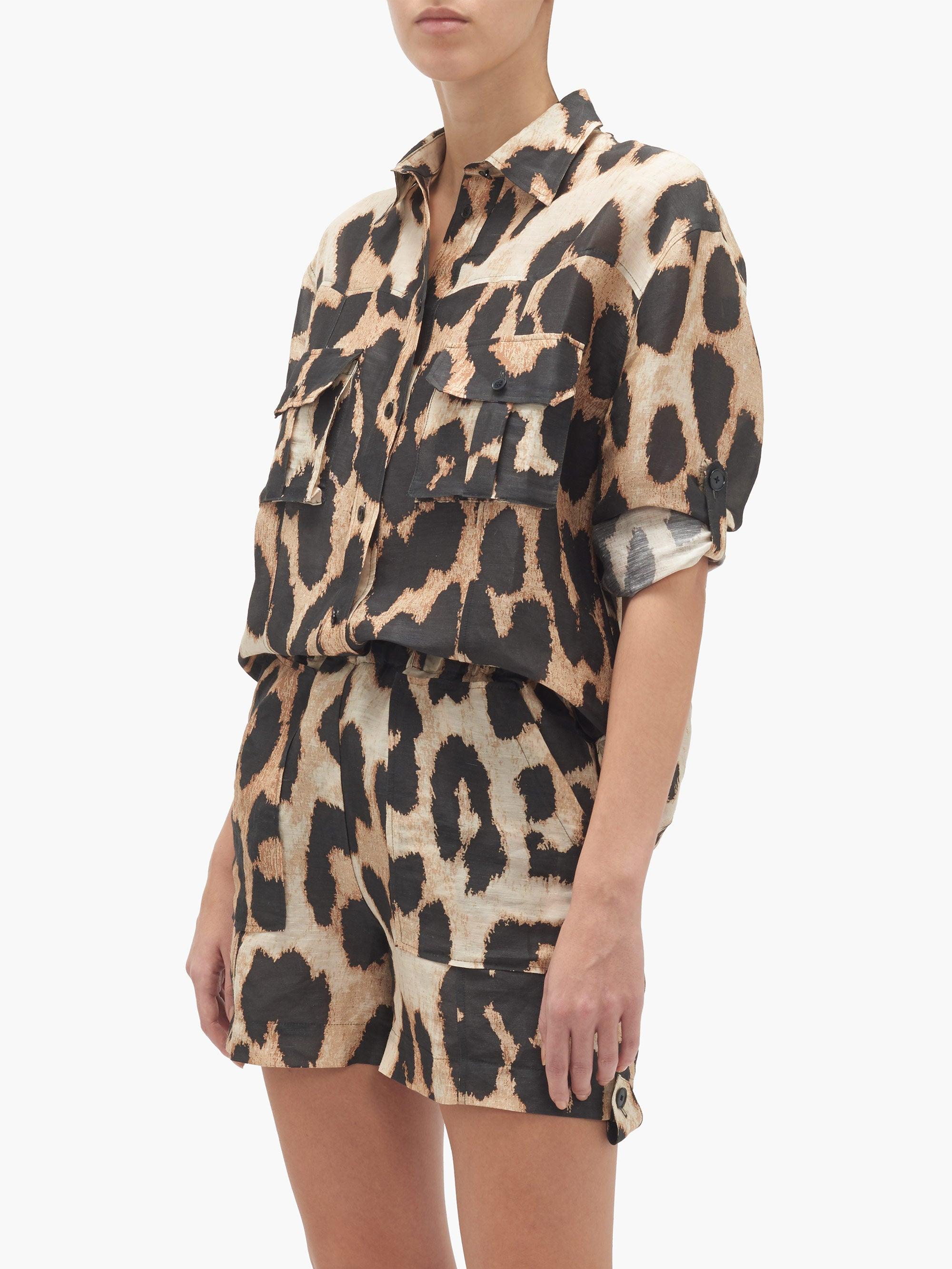 Ganni Leopard-print Linen-blend Shirt | Lyst
