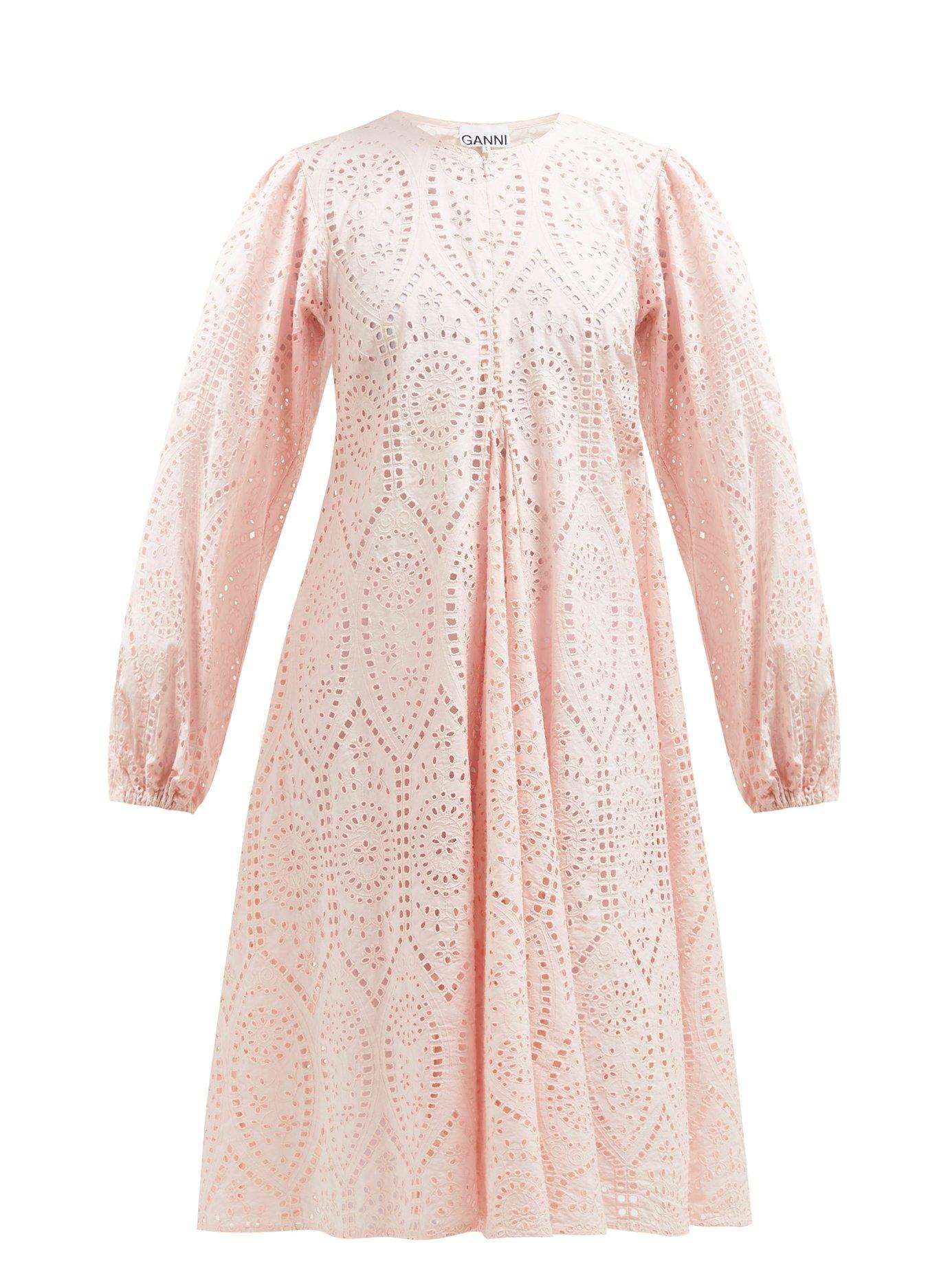 Ganni Cotton Sandrose Broderie Anglaise Midi Dress in Light Pink (Pink) -  Lyst