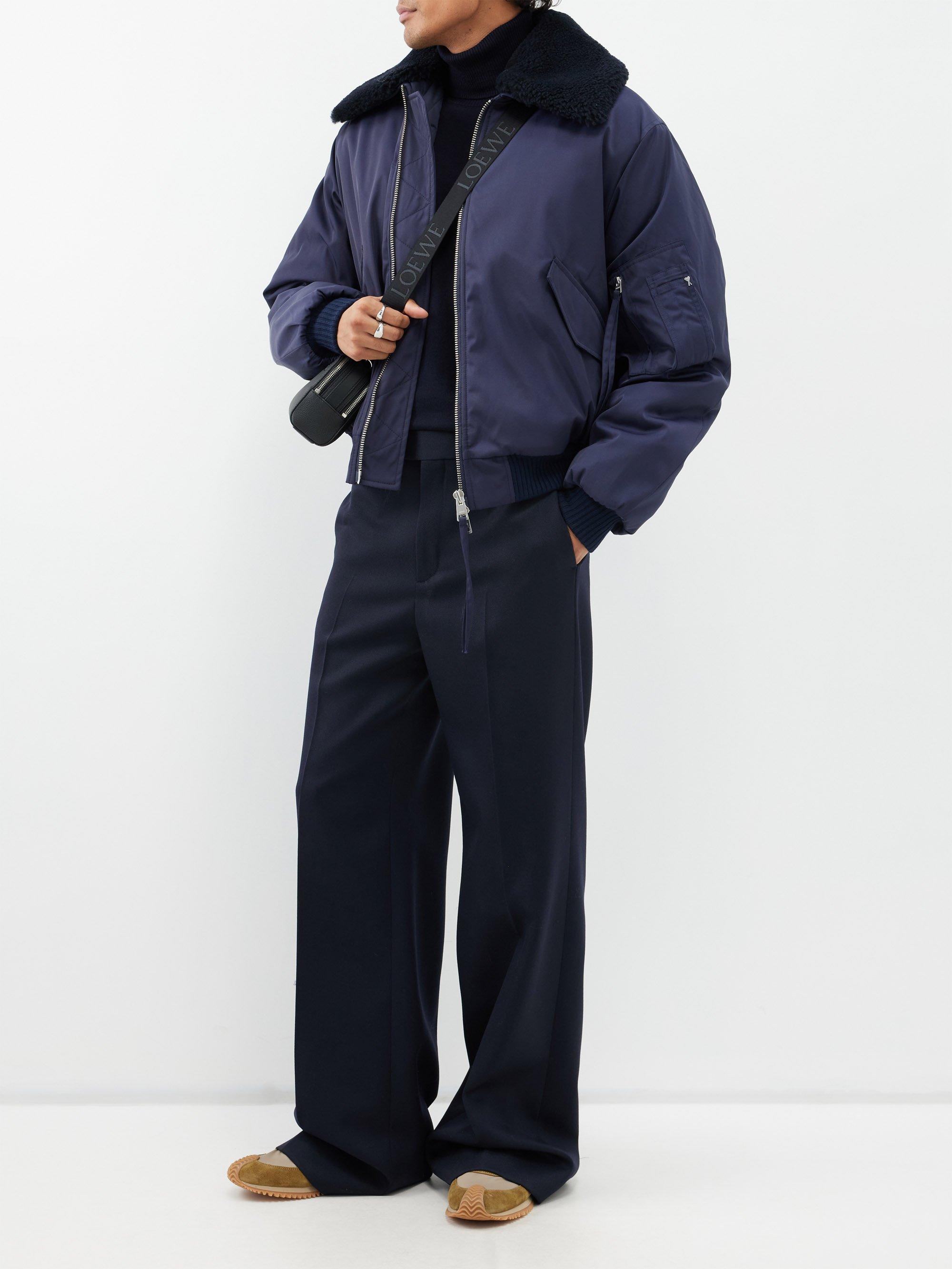 Ami Paris Shearling collar Technical Bomber Jacket in Blue for Men