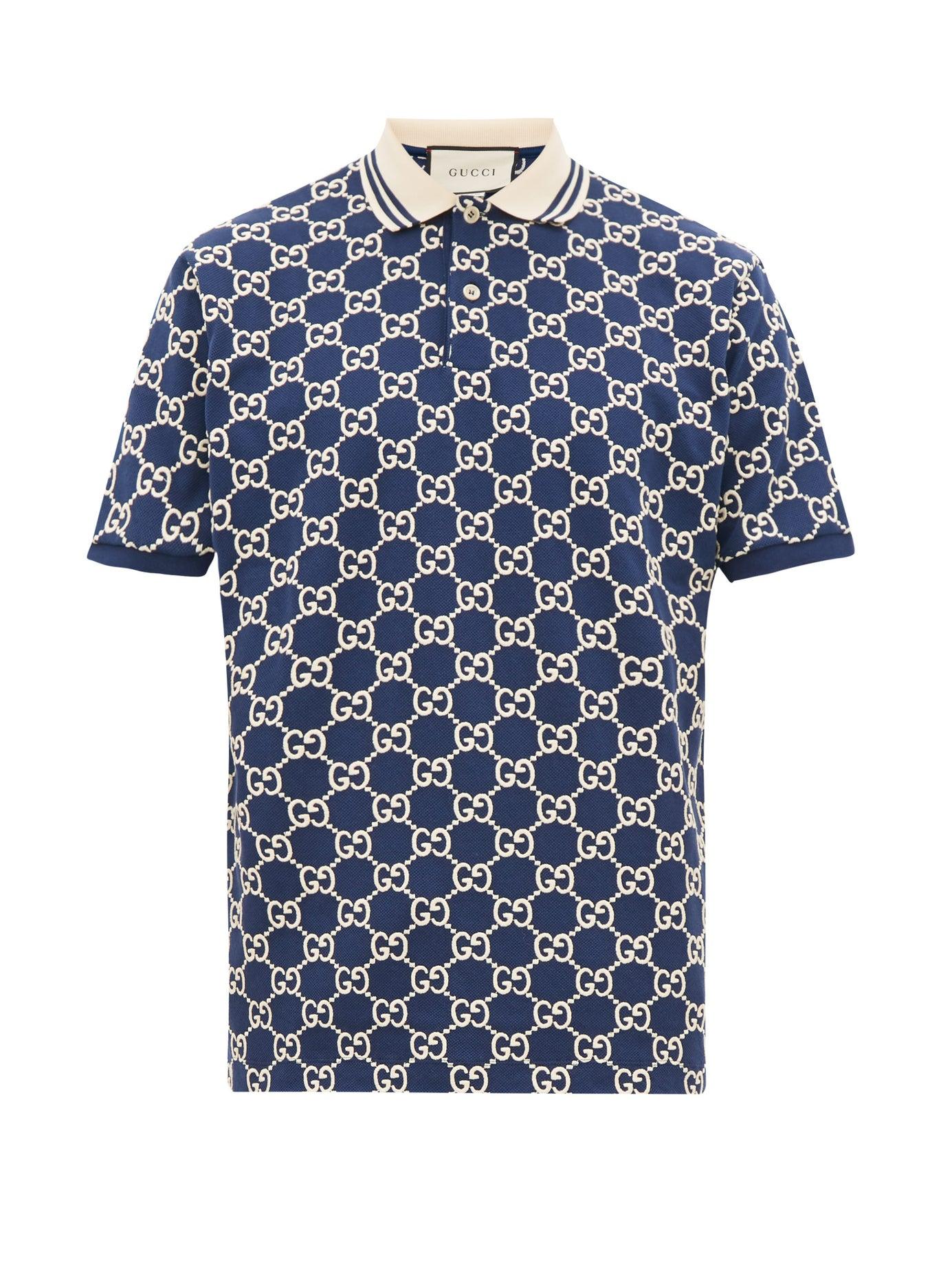 Gucci Cotton Gg Polo Shirt in Navy Blue 