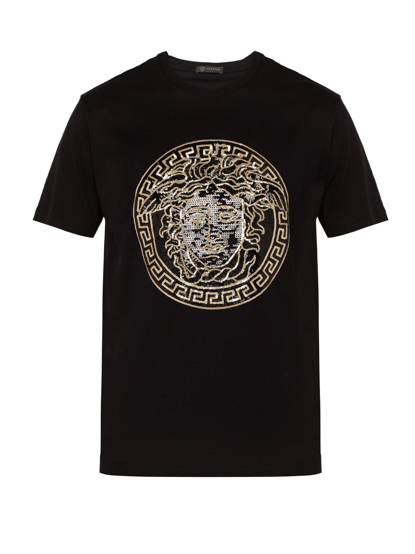 Versace Cotton Medusa Head Sequinned Motif T Shirt in Black for Men - Lyst