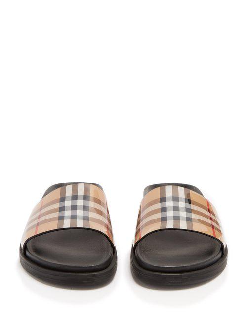 Burberry Leather Ashmore Vintage-checked Slides in Brown - Lyst
