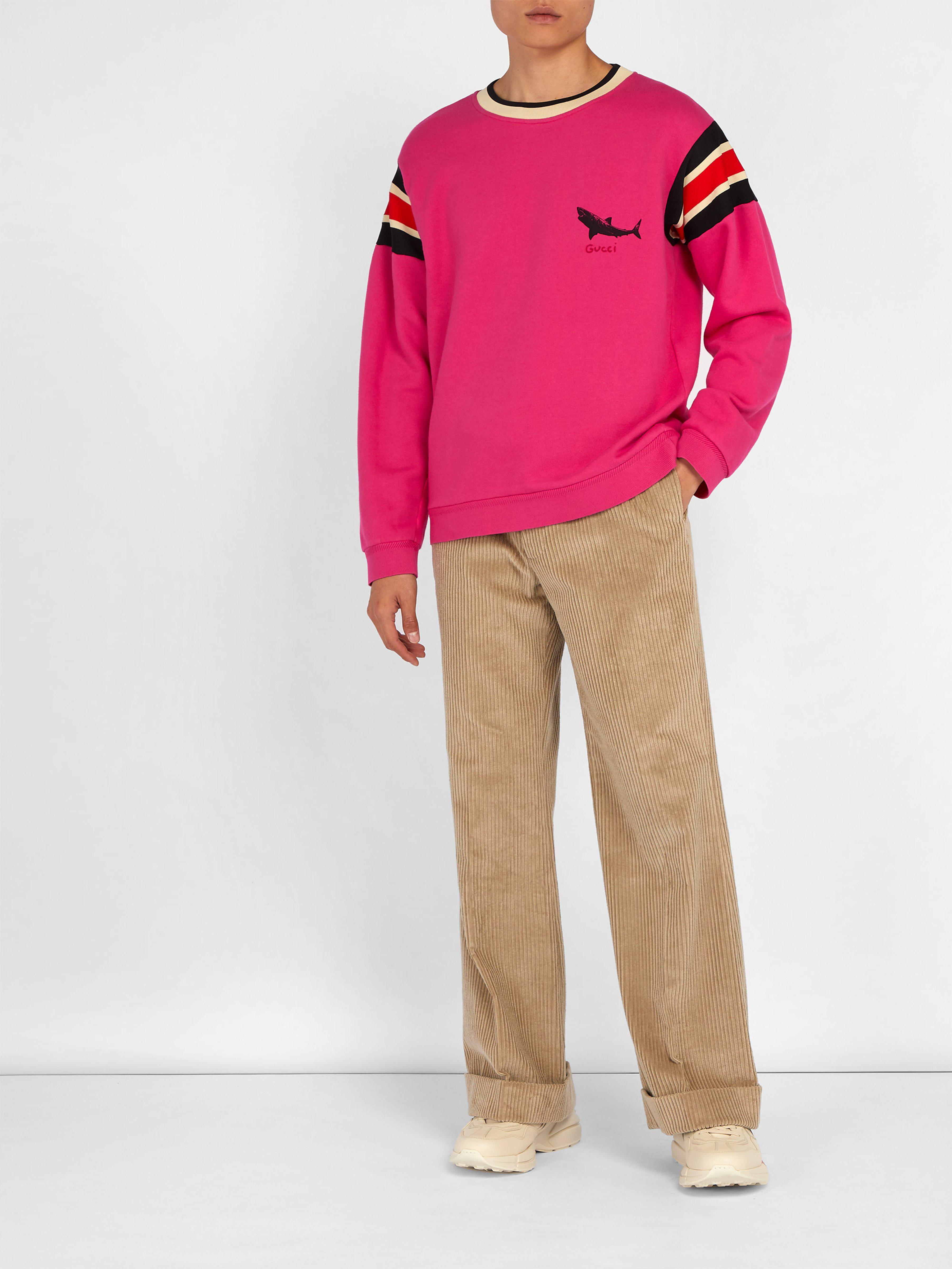Gucci Shark Print Cotton Sweatshirt in Pink for Men - Lyst