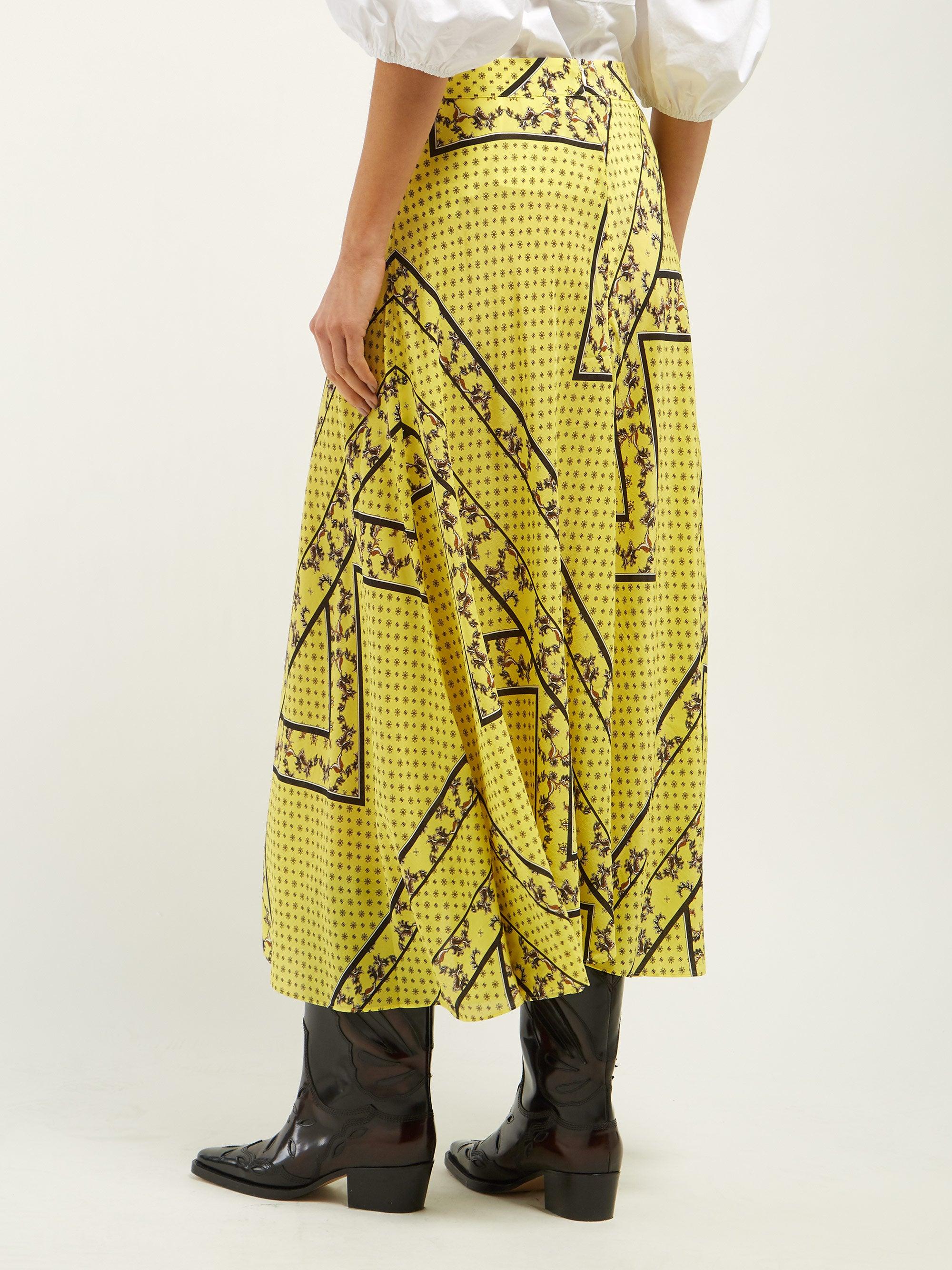 Ganni Silk Mix Skirt in Yellow/Print (Yellow) - Lyst