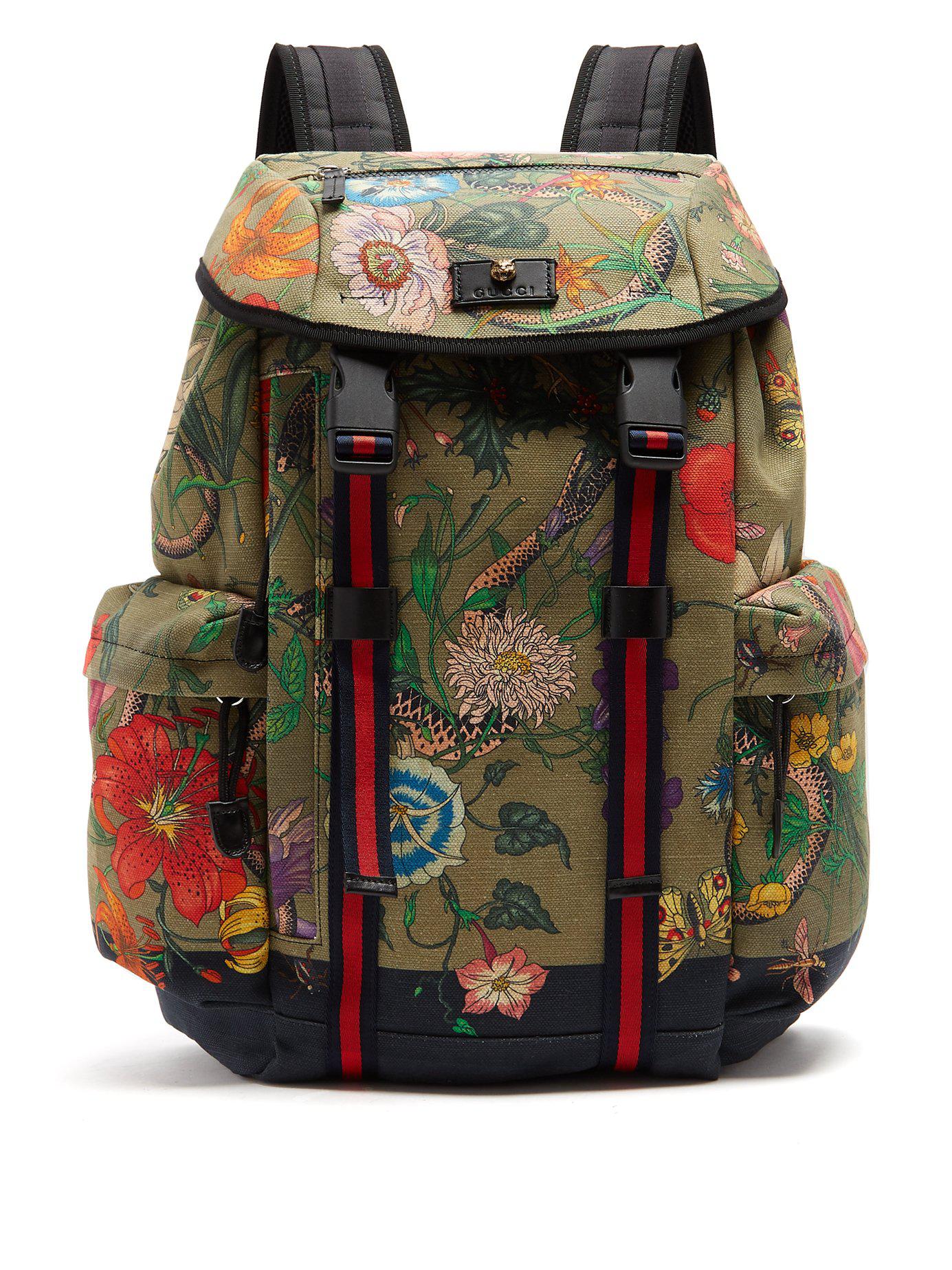 Gucci Canvas Floral Snake Print Backpack for Men - Lyst