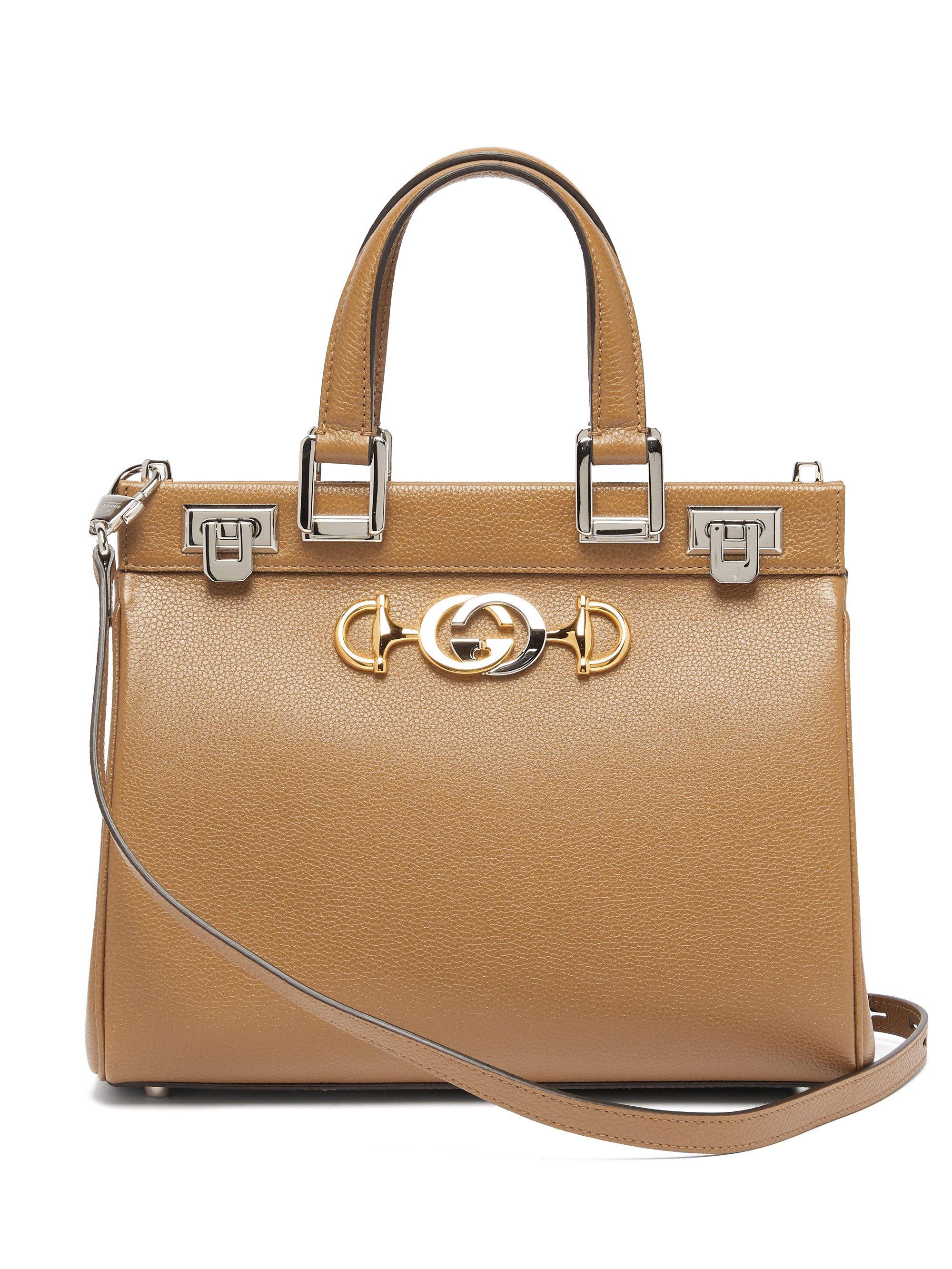 Gucci Zumi Grainy Leather Small Top Handle Bag in Natural | Lyst