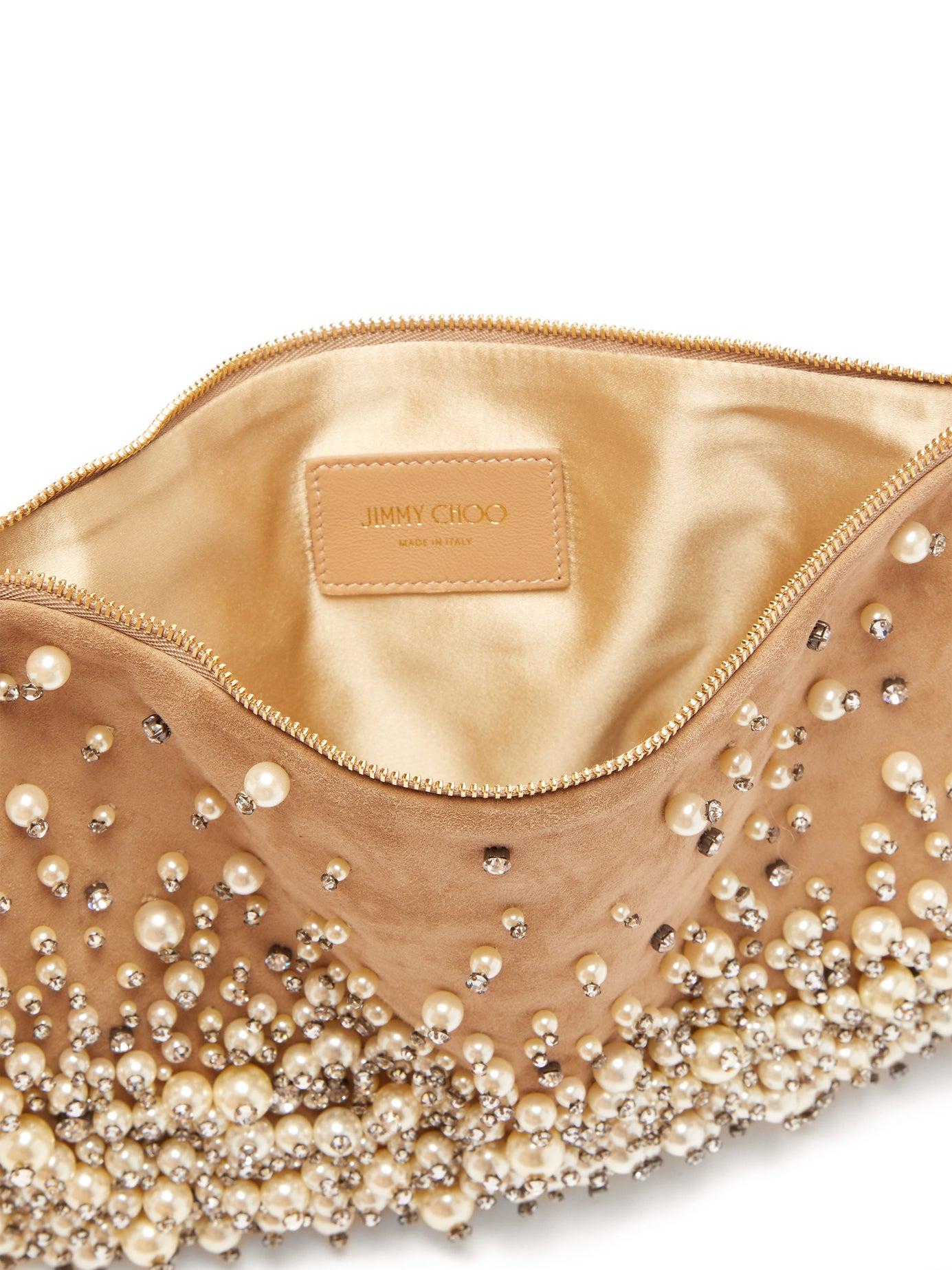 JIMMY CHOO Hawaii faux pearl-embellished canvas and leather