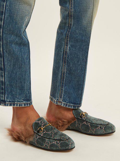 gucci princetown green velvet