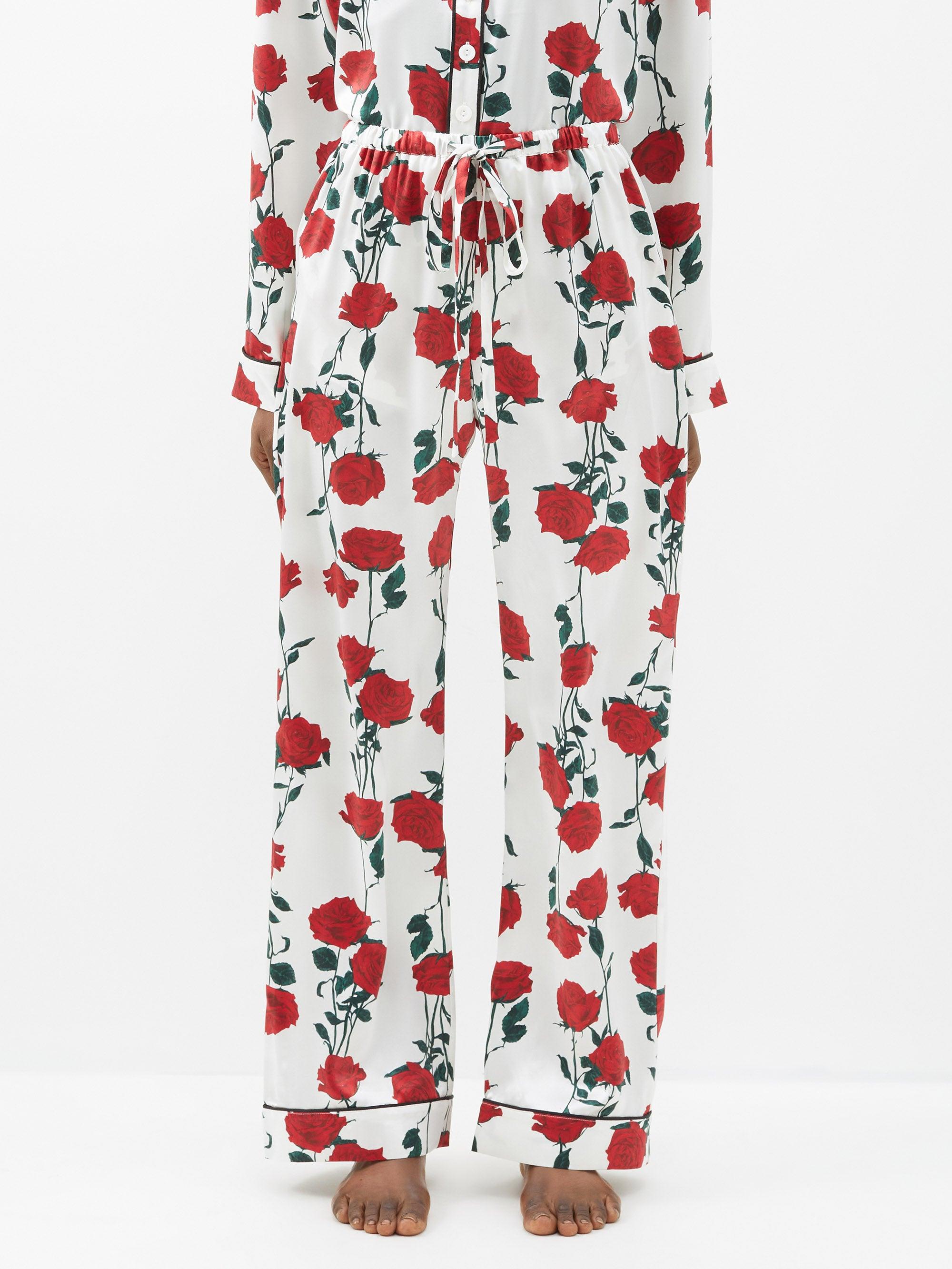Emilia Wickstead Ithaca Rose-print Silk-satin Pyjama Trousers in Red | Lyst