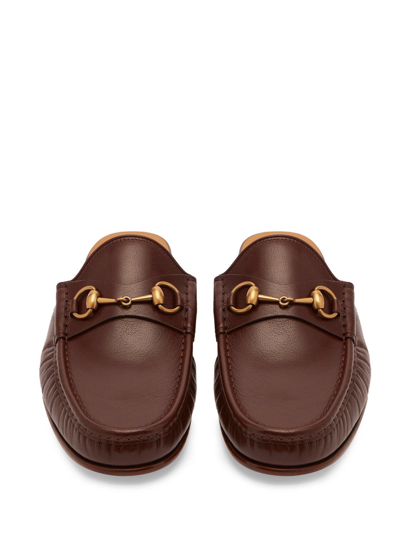 brown backless loafers