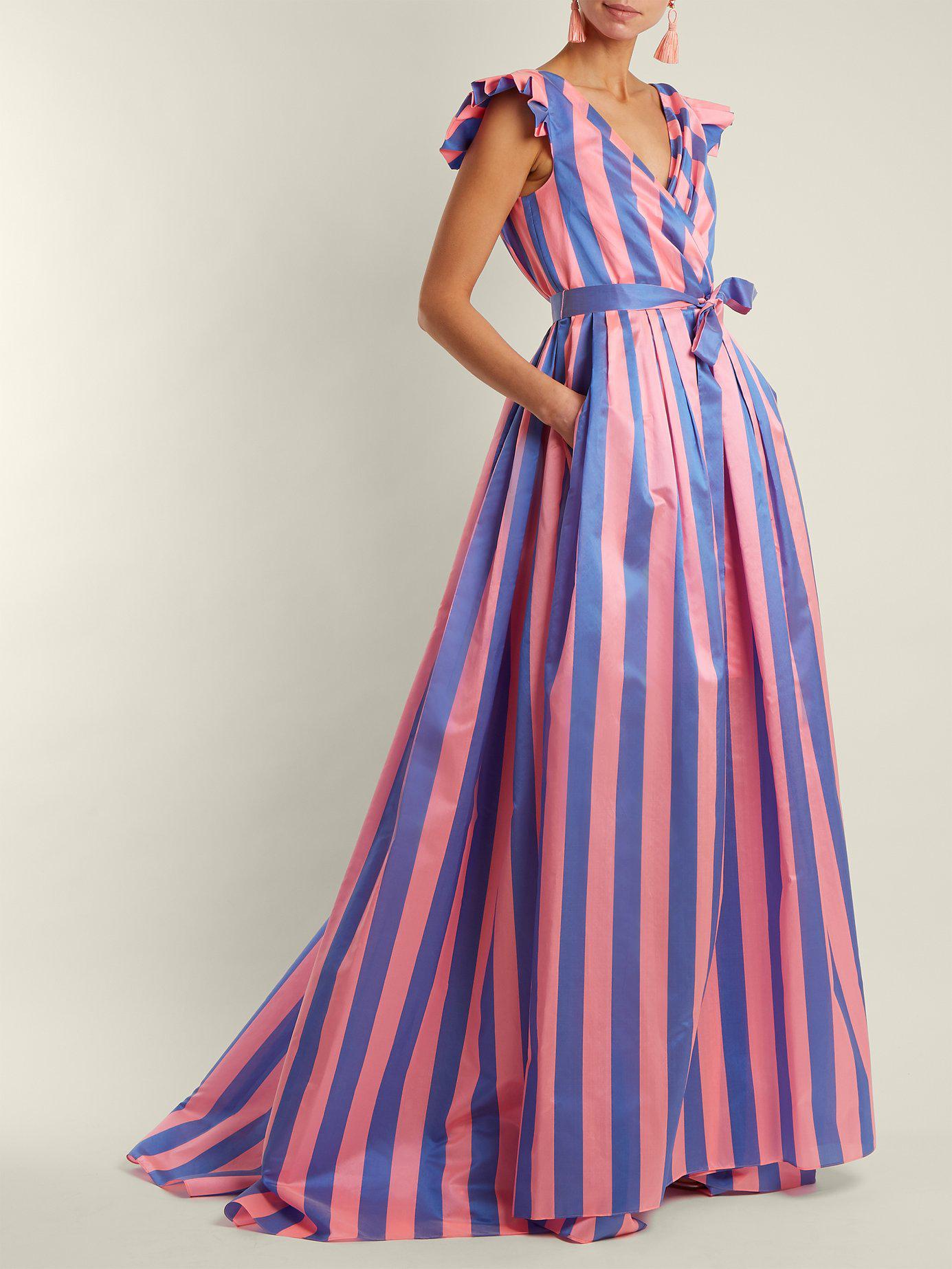 Synthetic Striped Frilled-sleeve Gown ...