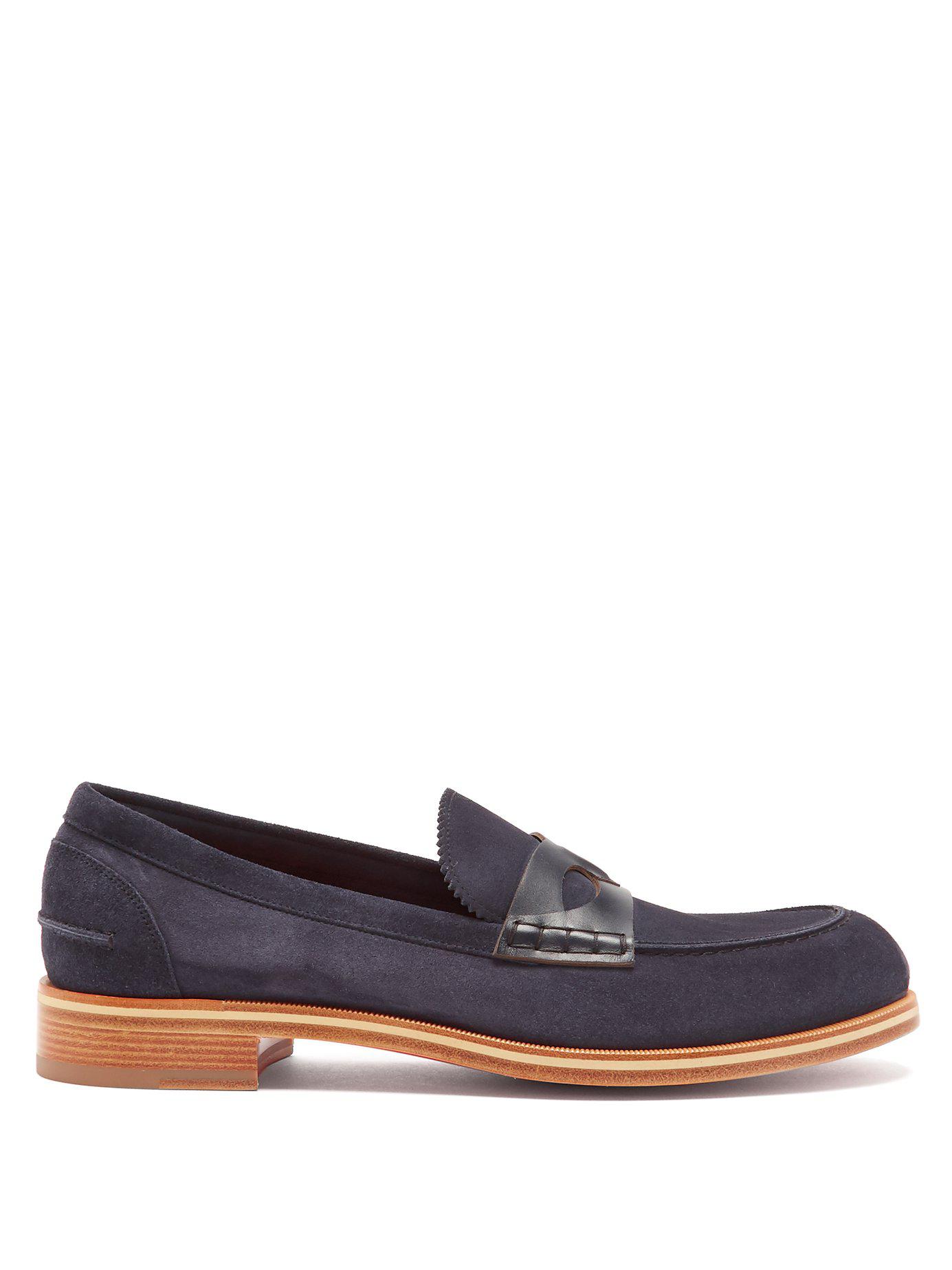 Christian Louboutin Montezumolle Suede Penny Loafers in Navy (Blue 