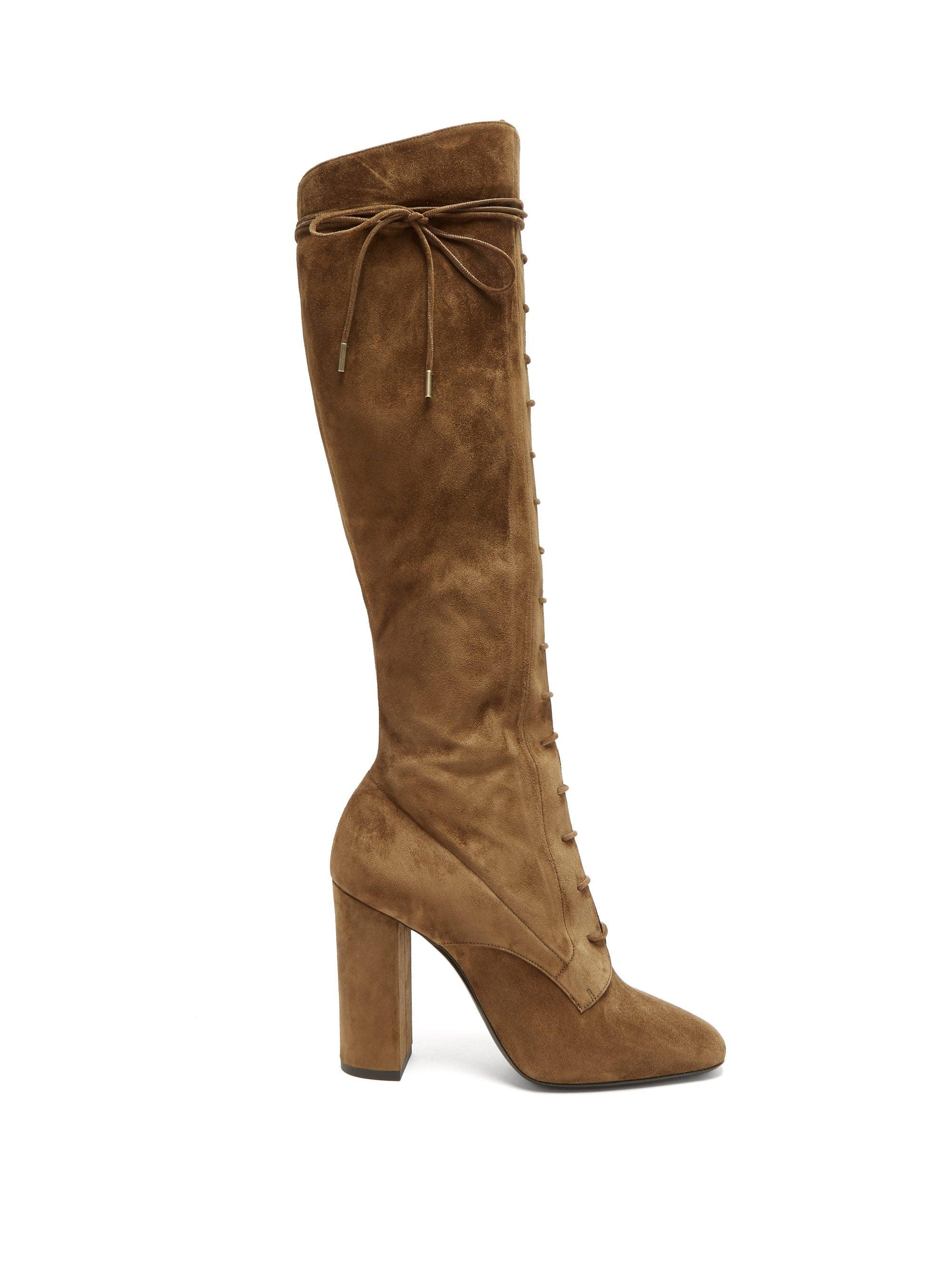 suede lace up knee high boots
