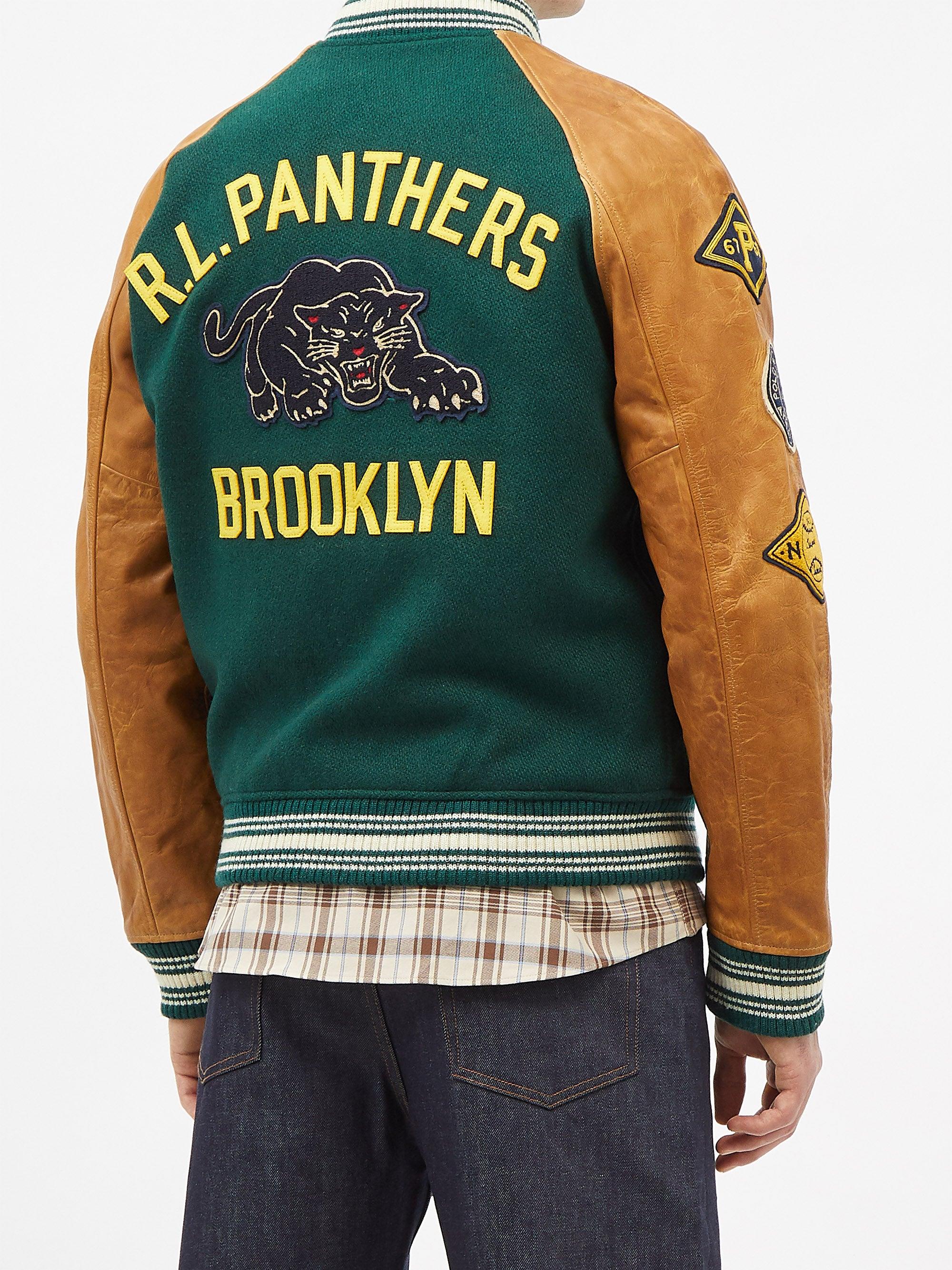 Polo Ralph Lauren Leather And Wool-blend Bomber Jacket in Green 