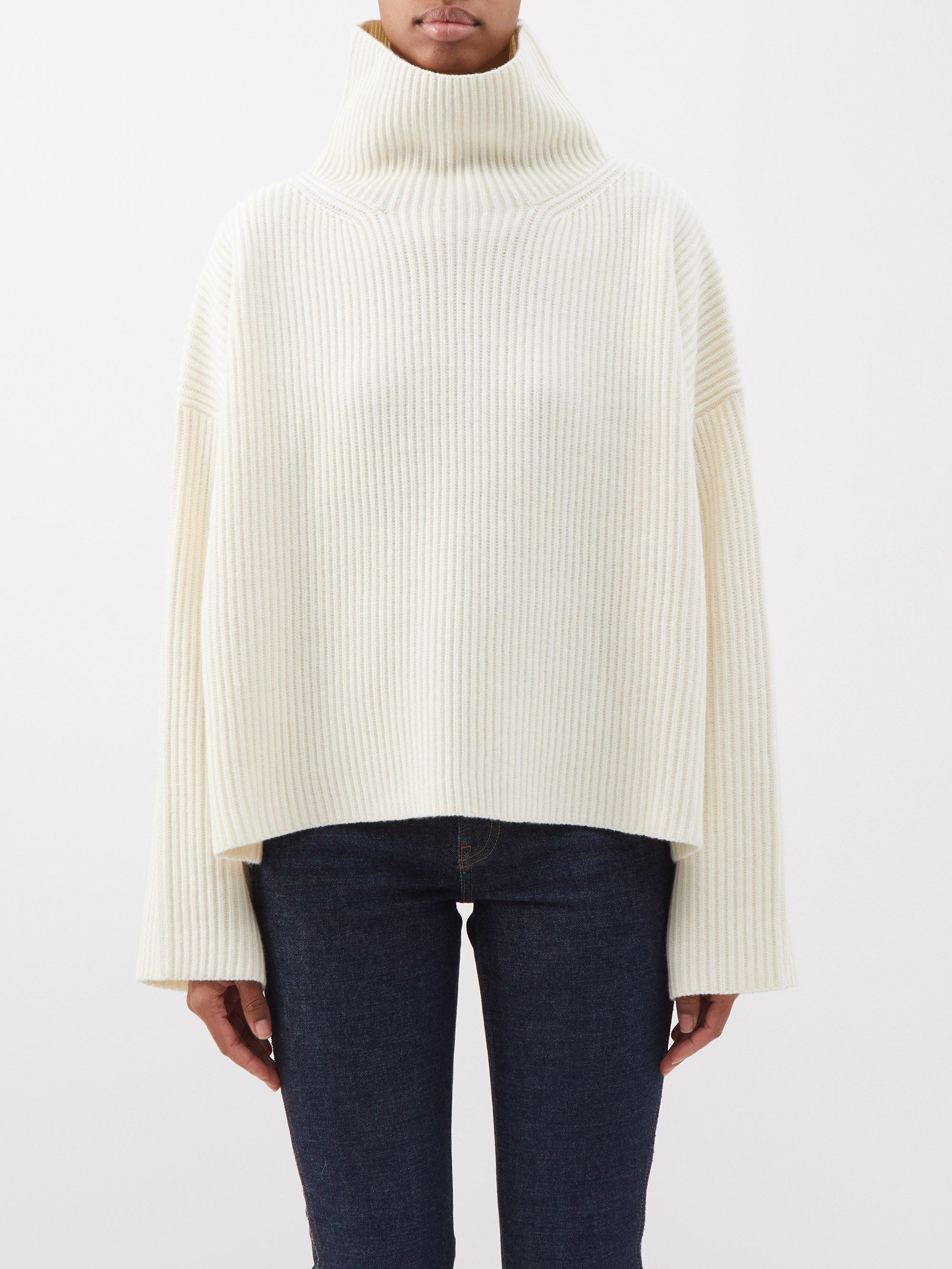 Totême High-neck Ribbed Wool-blend Sweater in White | Lyst