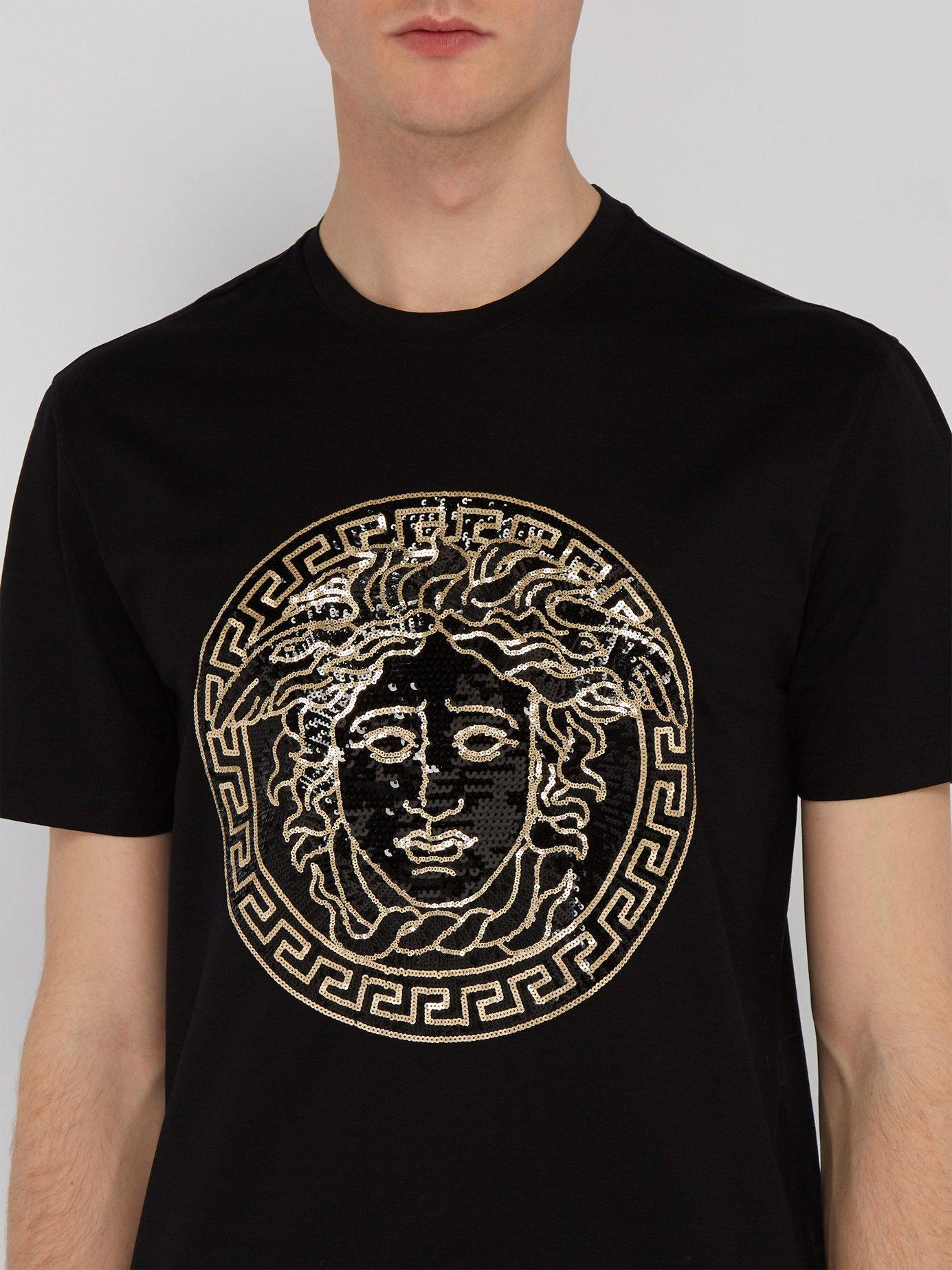 Versace Cotton Medusa Head Sequinned Motif T Shirt in Black for Men - Lyst