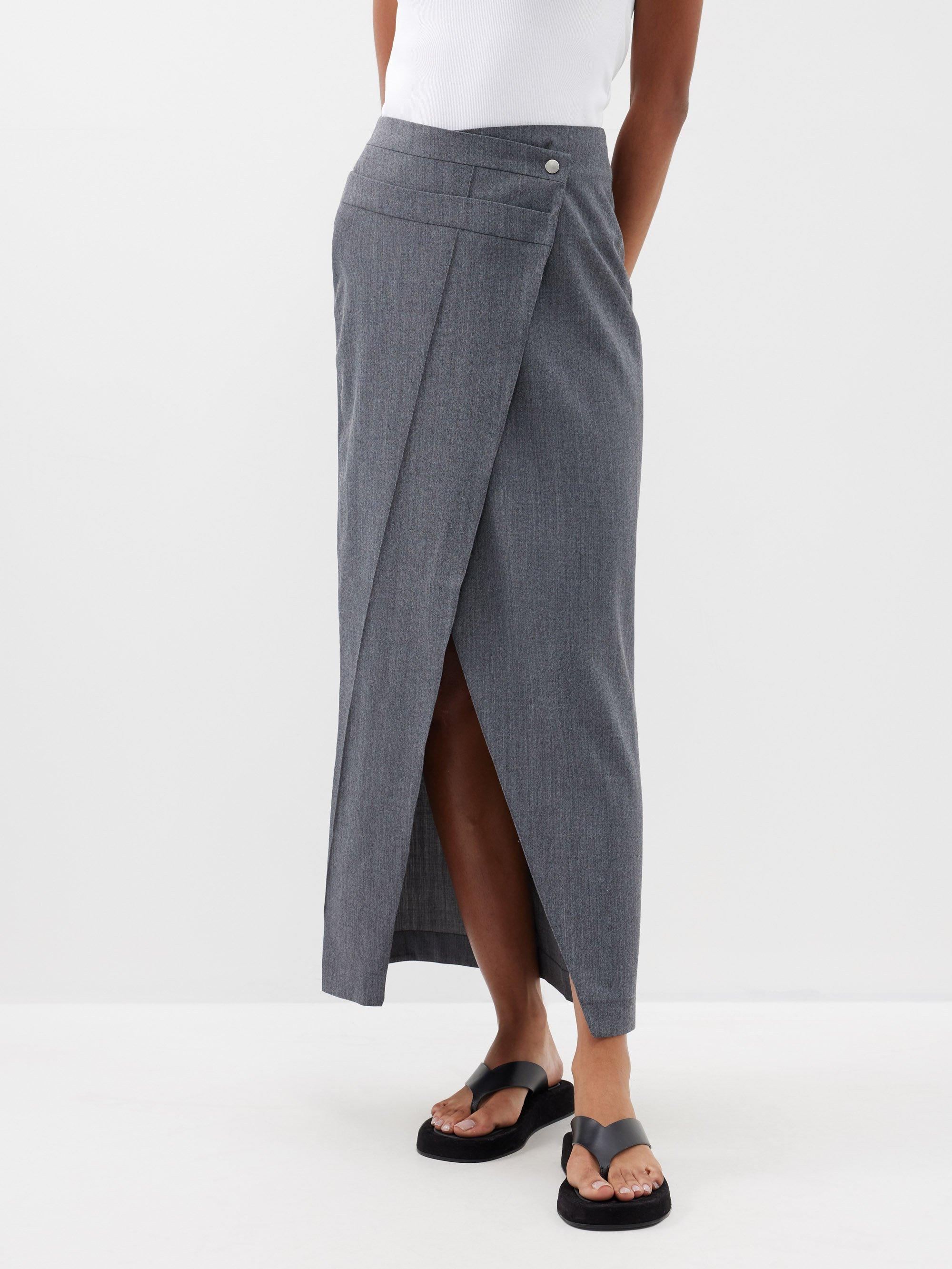 Asymmetric Twill Wrap Skirt