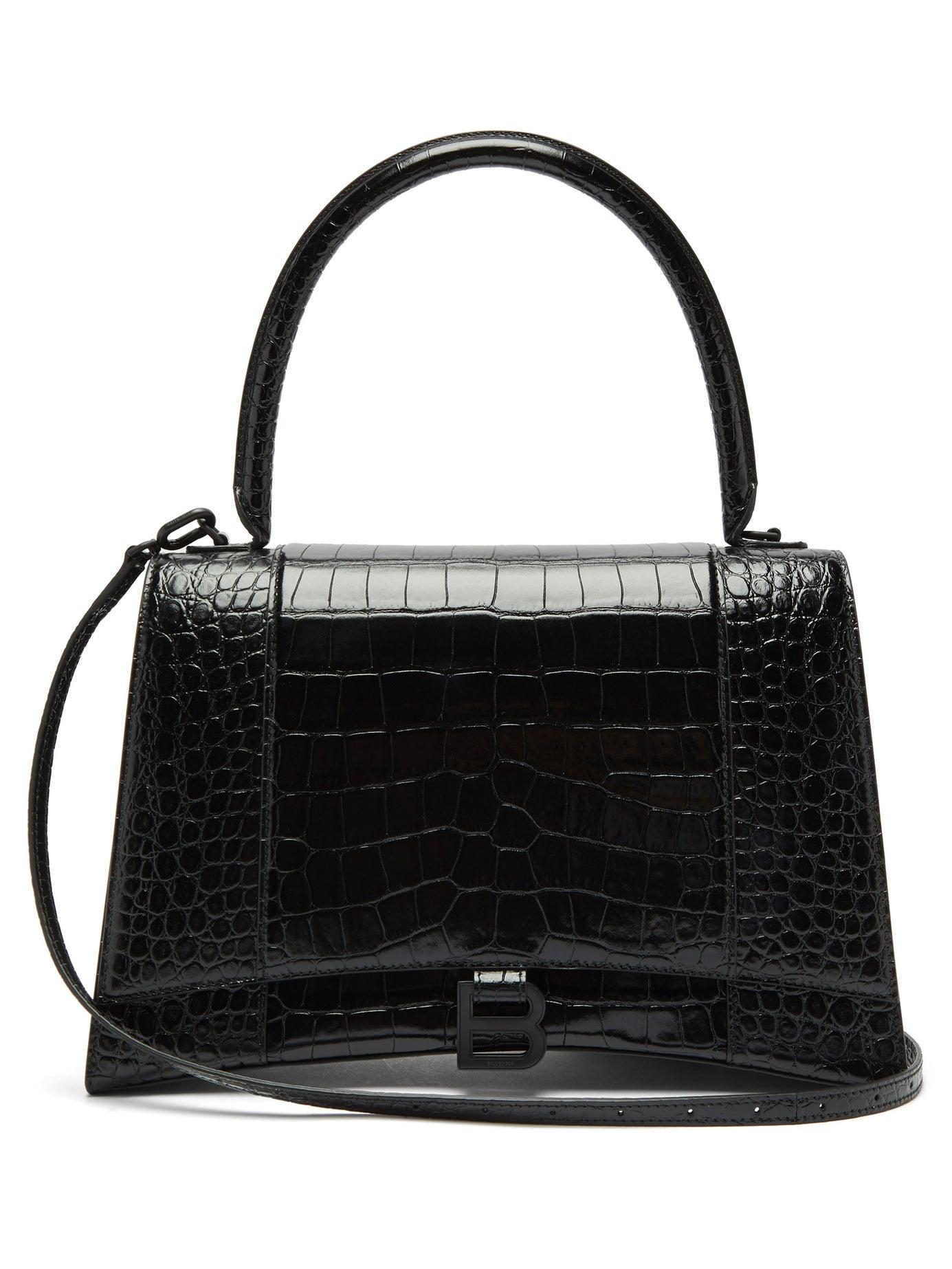 Balenciaga Hourglass Medium Crocodile Embossed Leather Bag in Black | Lyst